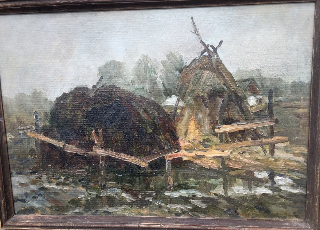 Oil painting Haystacks Bredyuk Pavel Fedoseevich: Title: Oil painting Haystacks Bredyuk Pavel Fedoseevich Description: 453 * TITLE: "Haystacks" * ARTISTS: Bredyuk Pavel Fedoseevich * SIZE: 38x56cm/'14,96x22,04 inches' * MEDIUM: oil, cardboard * HAND 