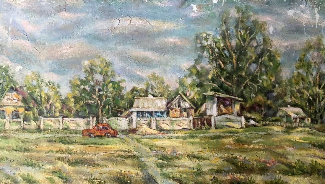 Oil painting The village of Kurgan Shapoval Ivan Leontyevich: Title: Oil painting The village of Kurgan Shapoval Ivan Leontyevich Description: AAA2974 "The Village of Kurgan" is a captivating oil painting that transports viewers into a serene and picturesque