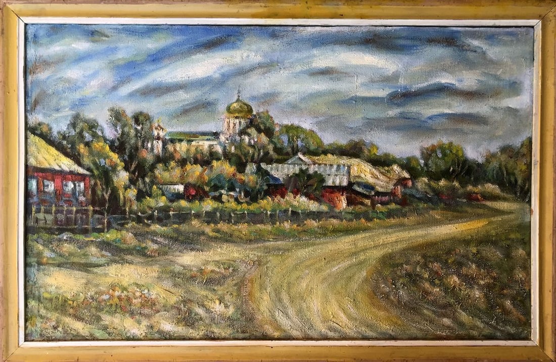 Oil painting The village of Prystaylovo Shapoval Ivan Leontyevich: Title: Oil painting The village of Prystaylovo Shapoval Ivan Leontyevich Description: AAA3001 "Pristailovo Village" is a captivating oil painting that masterfully captures the essence of a serene coun