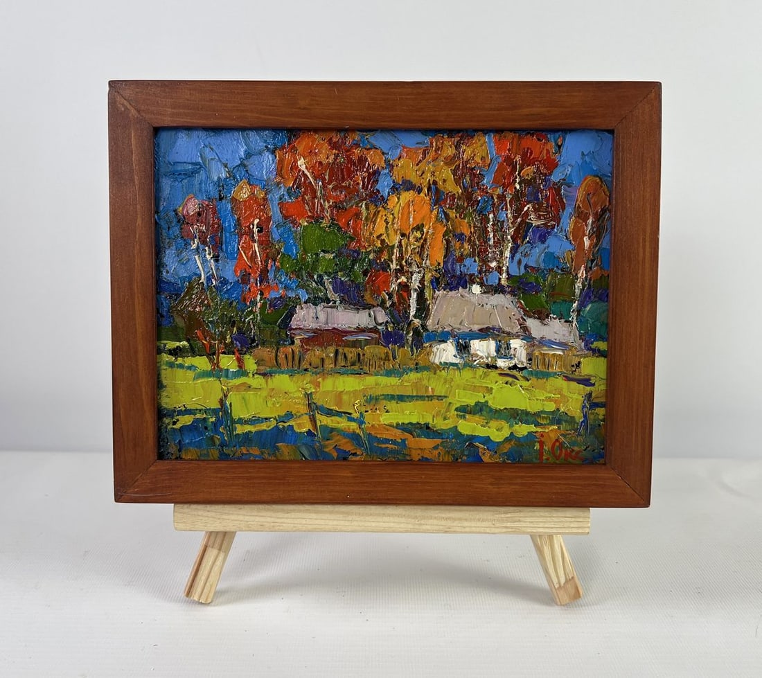 Oil painting The gold of an October day Oksana Kalenyuk: Title: Oil painting The gold of an October day Oksana Kalenyuk Description: AAA5130 The oil painting on Cardboard titled "The gold of an October day" captures the splendor of autumn in its full majest