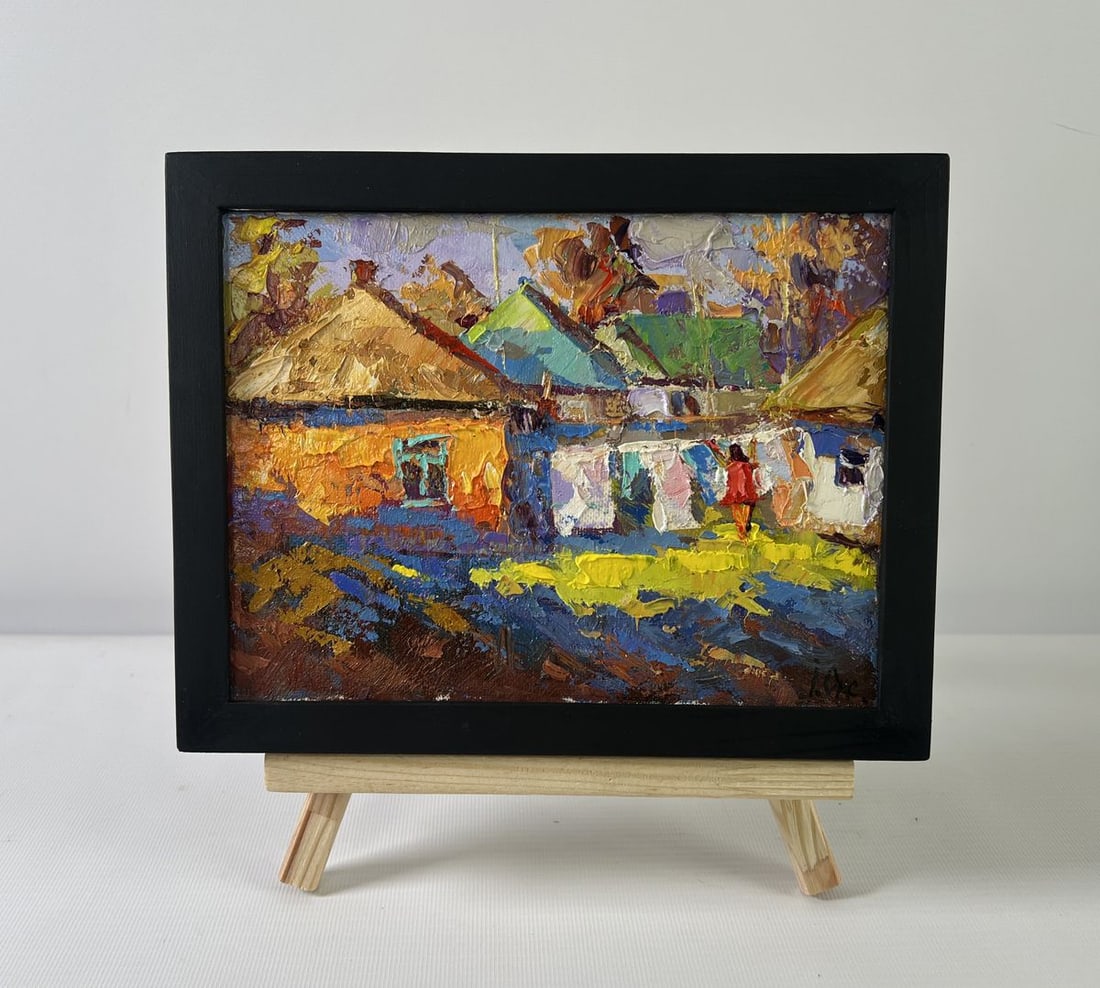 Oil painting A sunny country day Oksana Kalenyuk: Title: Oil painting A sunny country day Oksana Kalenyuk Description: AAA5194 The oil painting on Canvas titled "A sunny country day" radiates with the vibrant charm and warmth of rural life under the