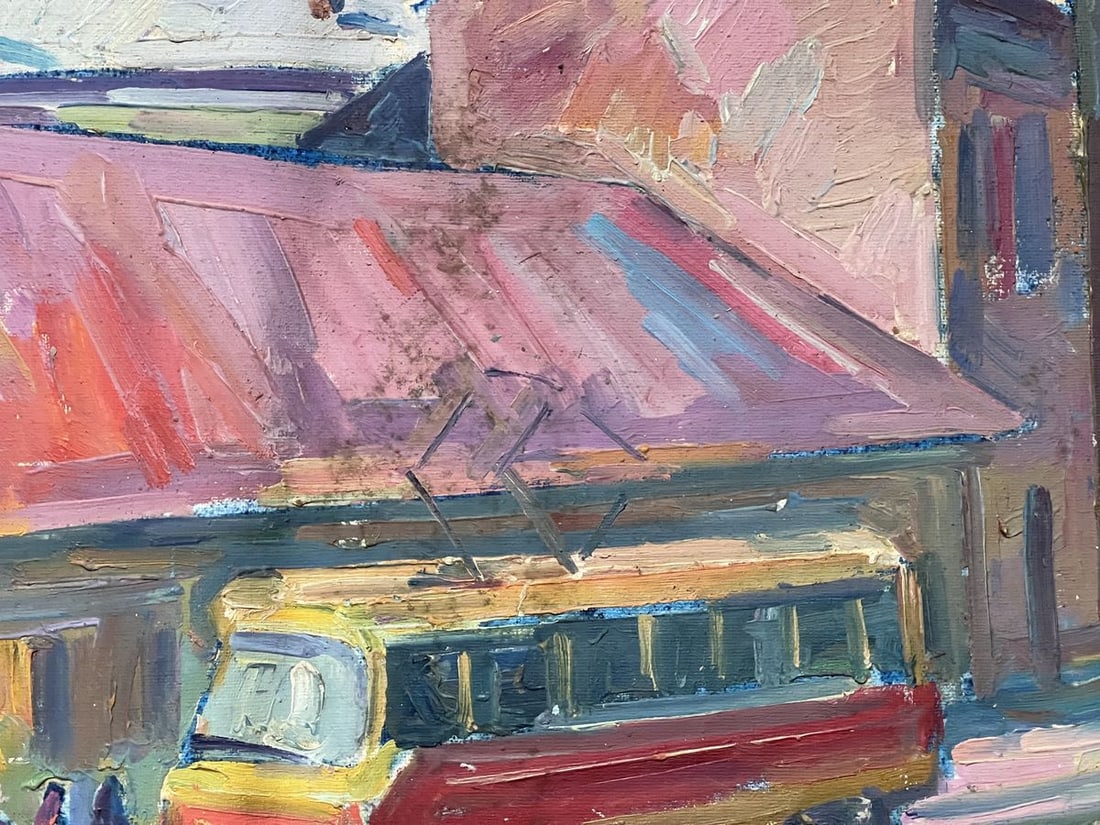 Oil painting bus stop Peter Tovpev - 6