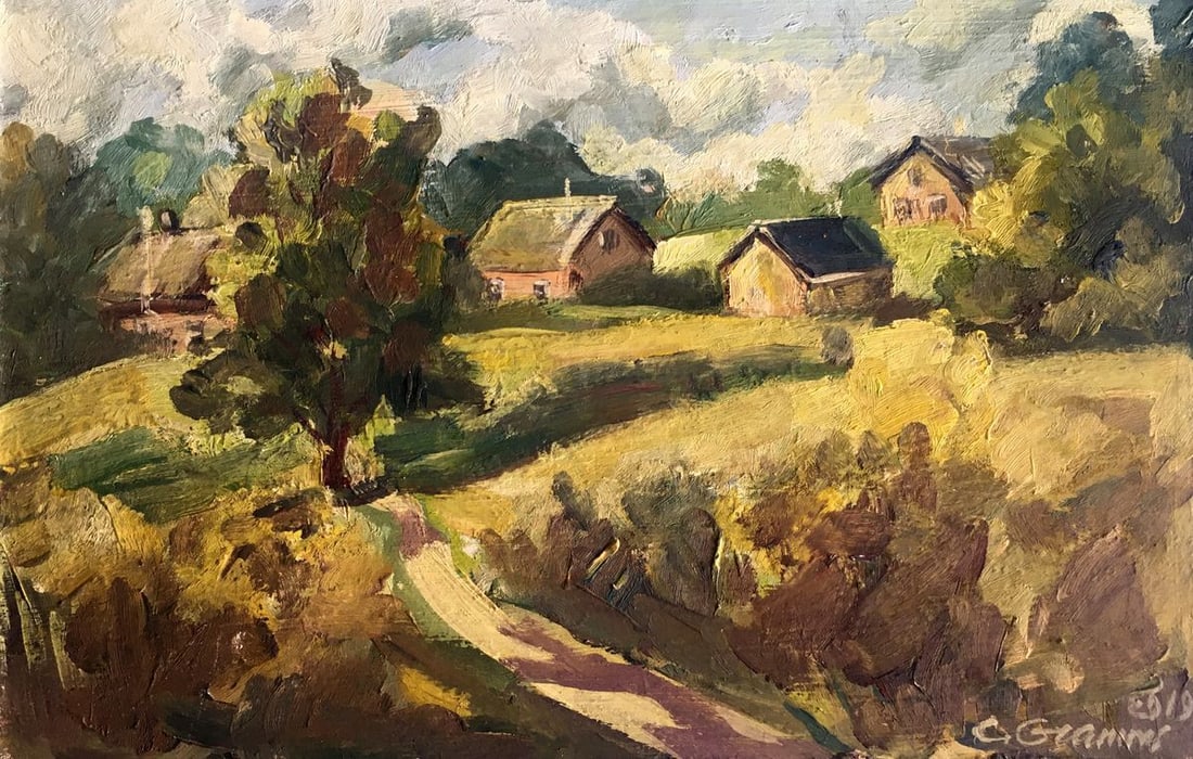 Oil painting City of Fastiv Svetlana Gramm: Title: Oil painting City of Fastiv Svetlana Gramm Description: AAA2630 The oil painting portrays a serene and tranquil summer morning in the countryside. The lush greenery of the trees dominates the f