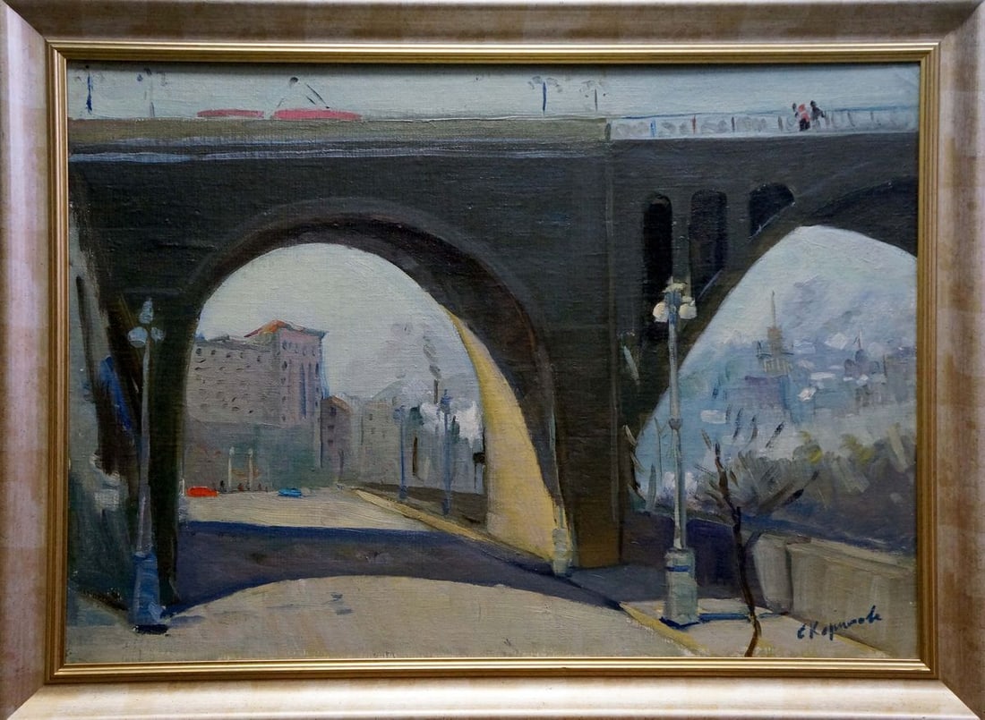 Oil painting New bridge Kerimova Elena Alexandrovna: Title: Oil painting New bridge Kerimova Elena Alexandrovna Description: Verns 858 *** ABOUT THIS PAINTING *** * TITLE: "New bridge" * ARTISTS: Kerimova Elena Alexandrovna * SIZE: 50x70 cm/'19.68x27.55