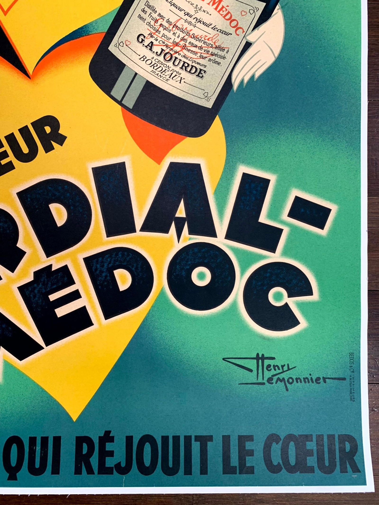Cordial Medoc - Art by Henri LeMonnier (1936) 22.5"X30" French Advertising Poster LB - 4