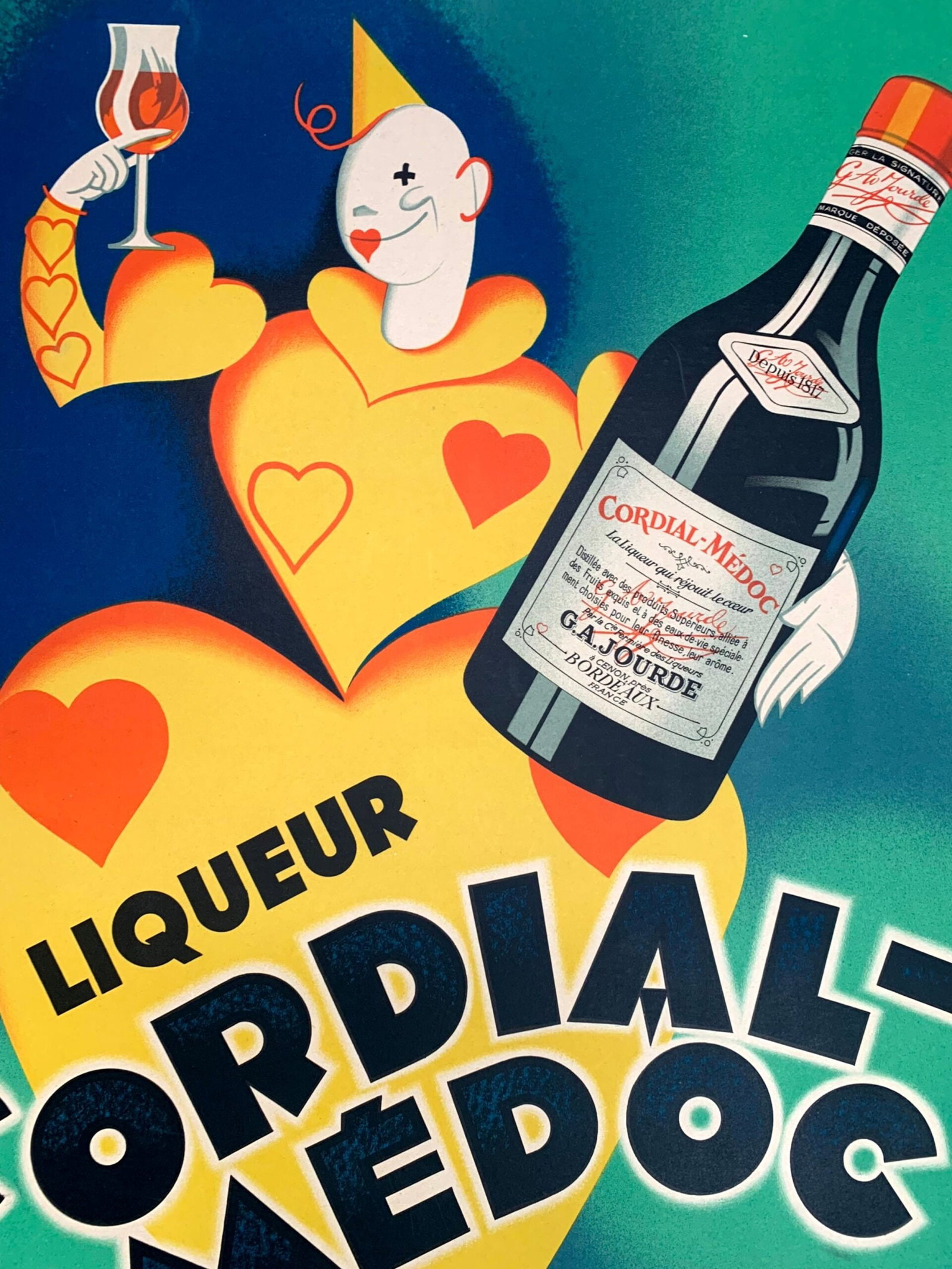 Cordial Medoc - Art by Henri LeMonnier (1936) 22.5"X30" French Advertising Poster LB - 6