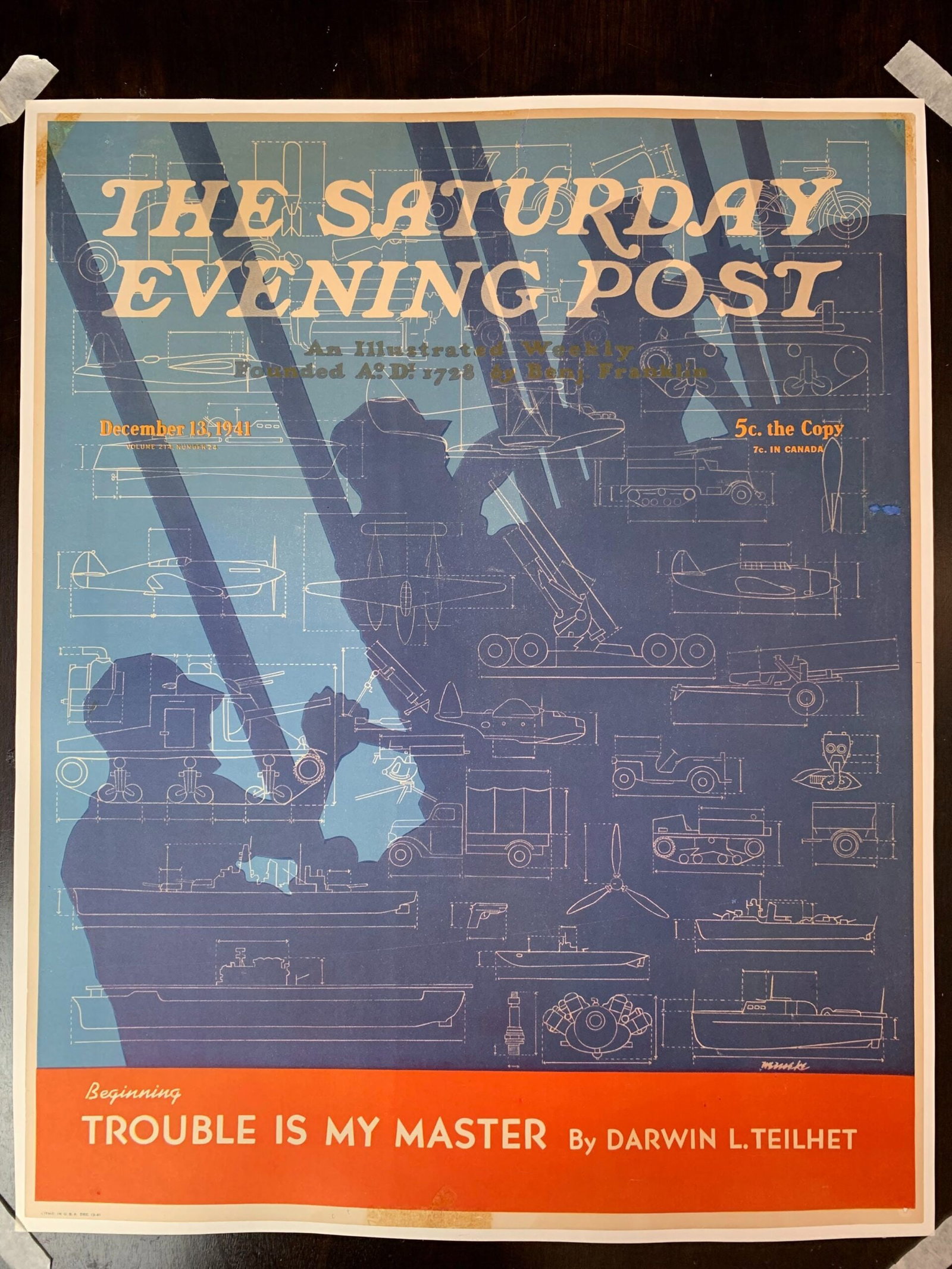 22x27.5 1941 Newstand Poster Saturday Evening Post - Art By Harold Werneke machinery Of War LB: 22x27.5 1941 Newstand Poster Saturday Evening Post - Art By Harold Werneke machinery Of War LB Reserve: $404 Shipping: Domestic: Flat-rate of $42 to anywhere within the contiguous U.S. International: