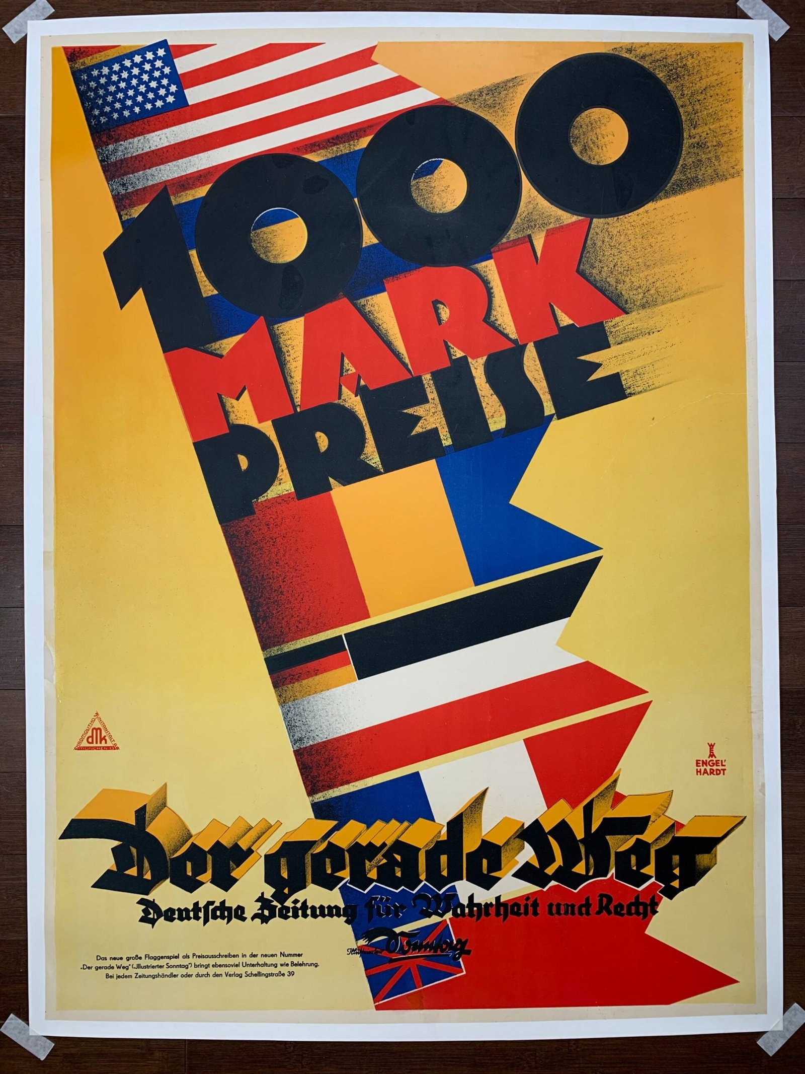 Der Gerade Weg - Art By Engel Hardt (1931) 33x48 German Newpaper Poster LB: Der Gerade Weg - Art By Engel Hardt (1931) 33x48 German Newpaper Poster LB Reserve: $383 Shipping: Domestic: Flat-rate of $42 to anywhere within the contiguous U.S. International: Foreign shipping