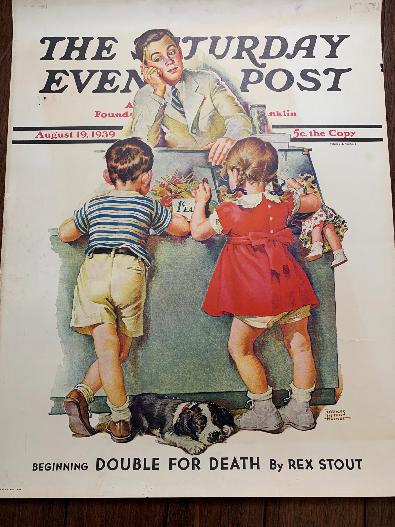 22x28 1939 Newstand Poster Saturday Evening Post - Art By Frances Tipton Hunter penny Candy: 22x28 1939 Newstand Poster Saturday Evening Post - Art By Frances Tipton Hunter penny Candy Reserve: $361 Shipping: Domestic: Flat-rate of $42 to anywhere within the contiguous U.S. International: