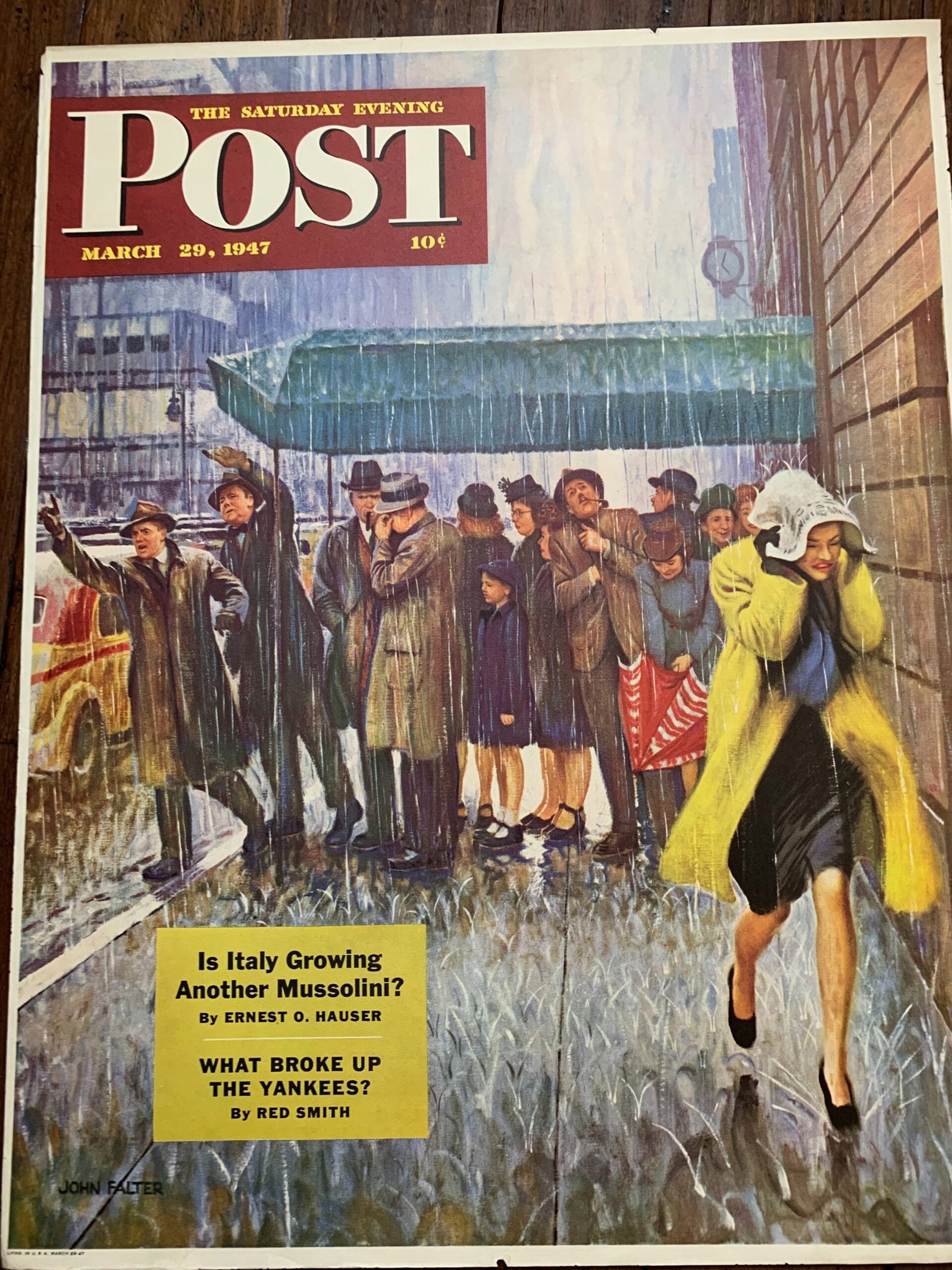 22x28 1947 Newstand Poster Saturday Evening Post - Art By John Falter rainy Wait For A Cab: 22x28 1947 Newstand Poster Saturday Evening Post - Art By John Falter rainy Wait For A Cab Reserve: $361 Shipping: Domestic: Flat-rate of $42 to anywhere within the contiguous U.S. International: