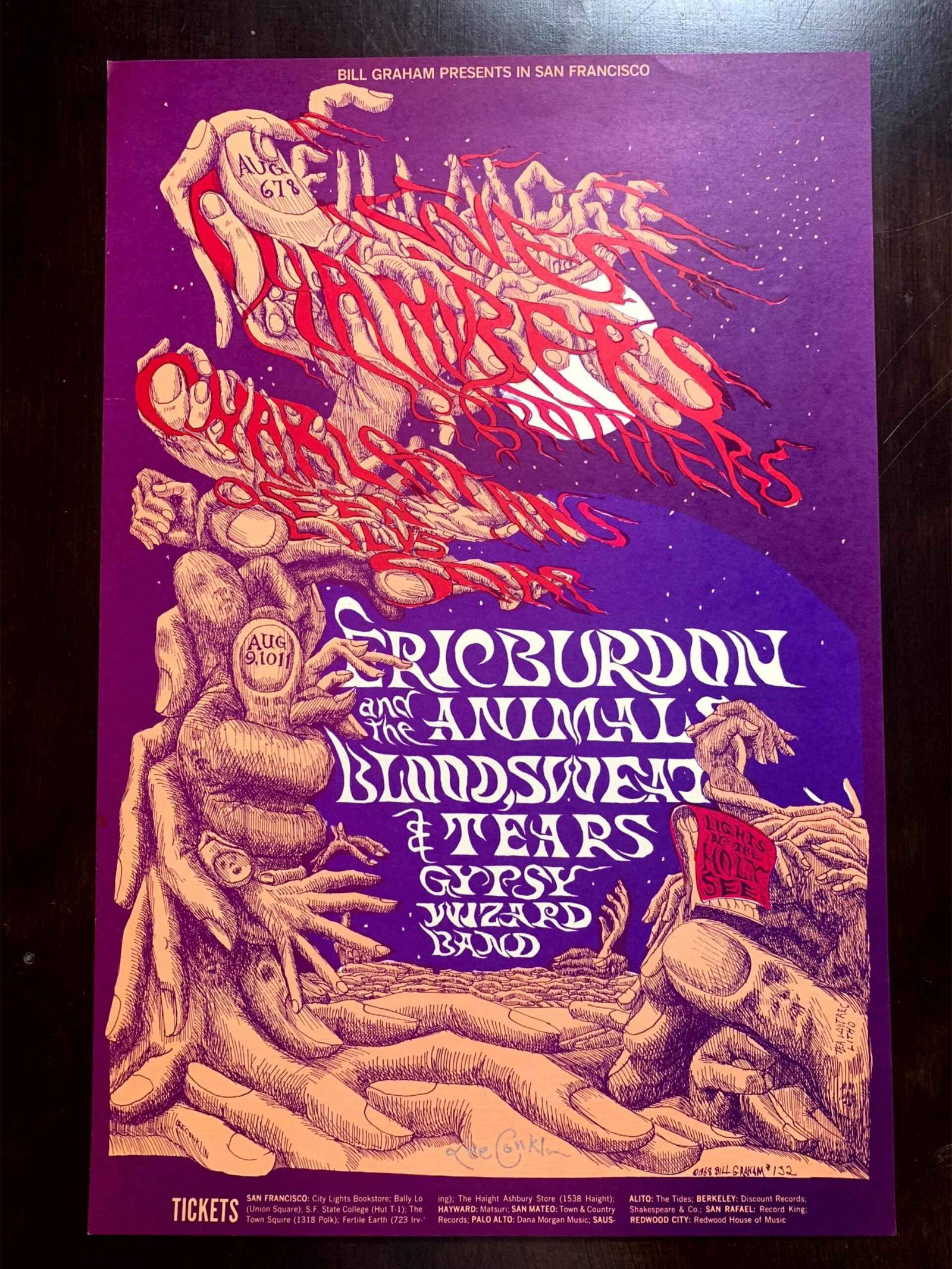 Eric Burdon & Animals 1st Printing (1968) 14x21 BG-132 US Music Poster (Exc. Cond) (1 of 6)
