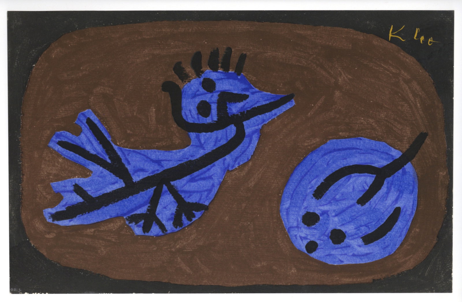 Paul Klee pochoir "Bleu Osieau Courge": Medium: pochoir (after the watercolor). Printed in 1964 at the atelier of Daniel Jacomet for the "Paul Klee 12 Aquarelles" portfolio and published in Paris by the Berggruen Gallery in an edition of 50