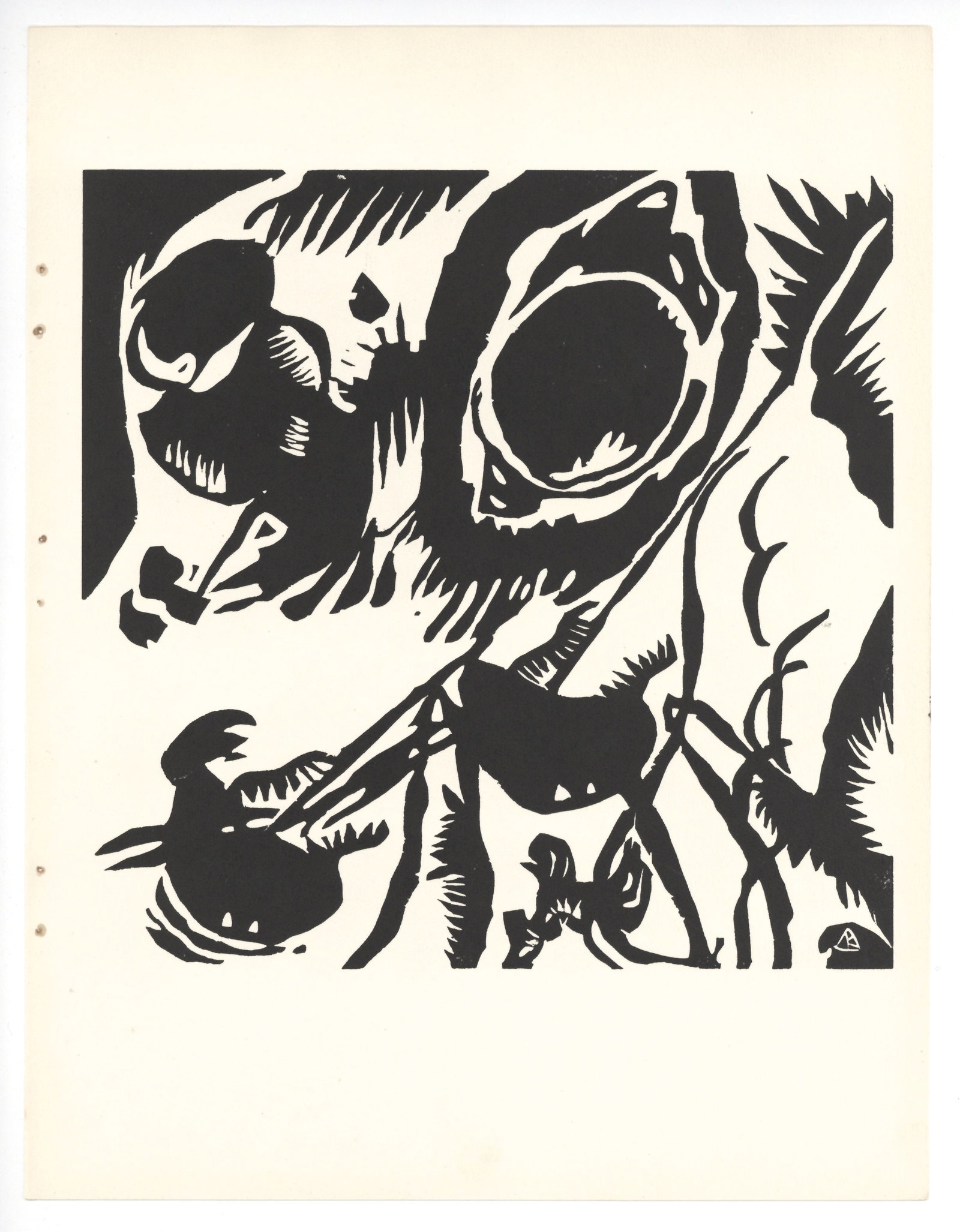 Wassily Kandinsky "Motif aus Improvisation 25: The Garden of Love" original woodcut: Medium: original woodcut. Catalogue reference Roethel 105. Printed in Paris in 1938 for the art revue XXe Siecle (issue number 3). Image size: 8 1/2 x 8 3/4 inches (217 x 220 mm). Sheet size: 12 1/2