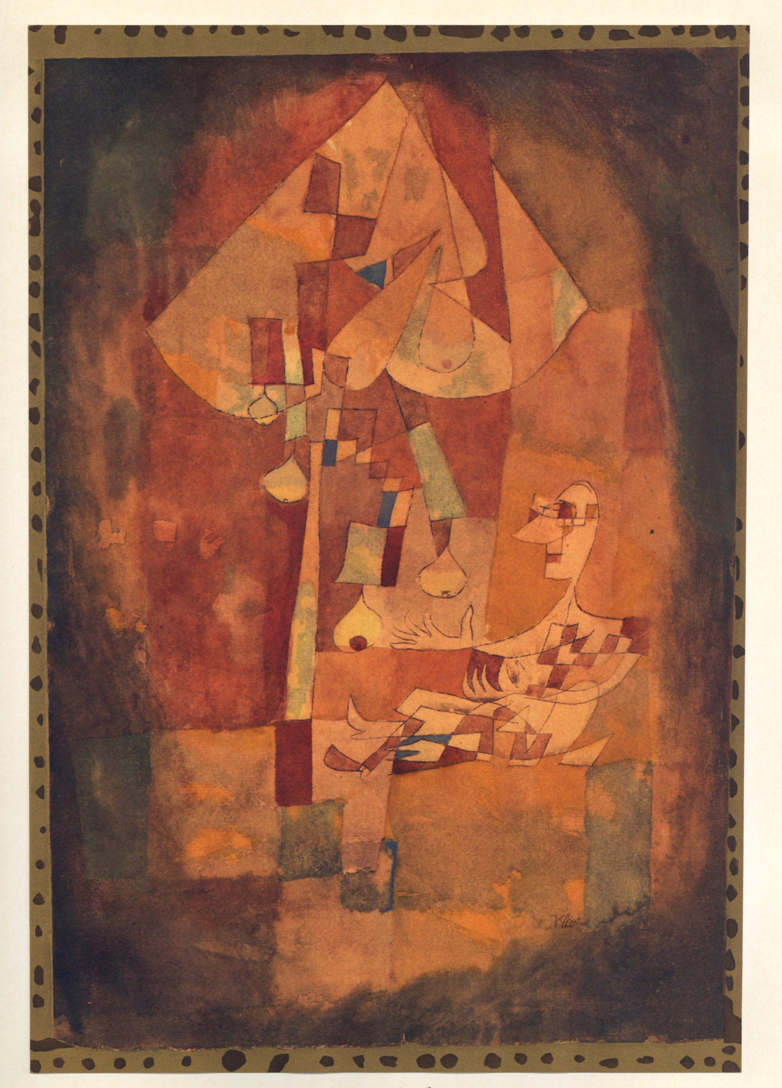 Paul Klee pochoir "L'homme au poirier": Medium: pochoir (after the watercolor). Printed in 1964 at the atelier of Daniel Jacomet for the "Paul Klee 12 Aquarelles" portfolio and published in Paris by the Berggruen Gallery in an edition of