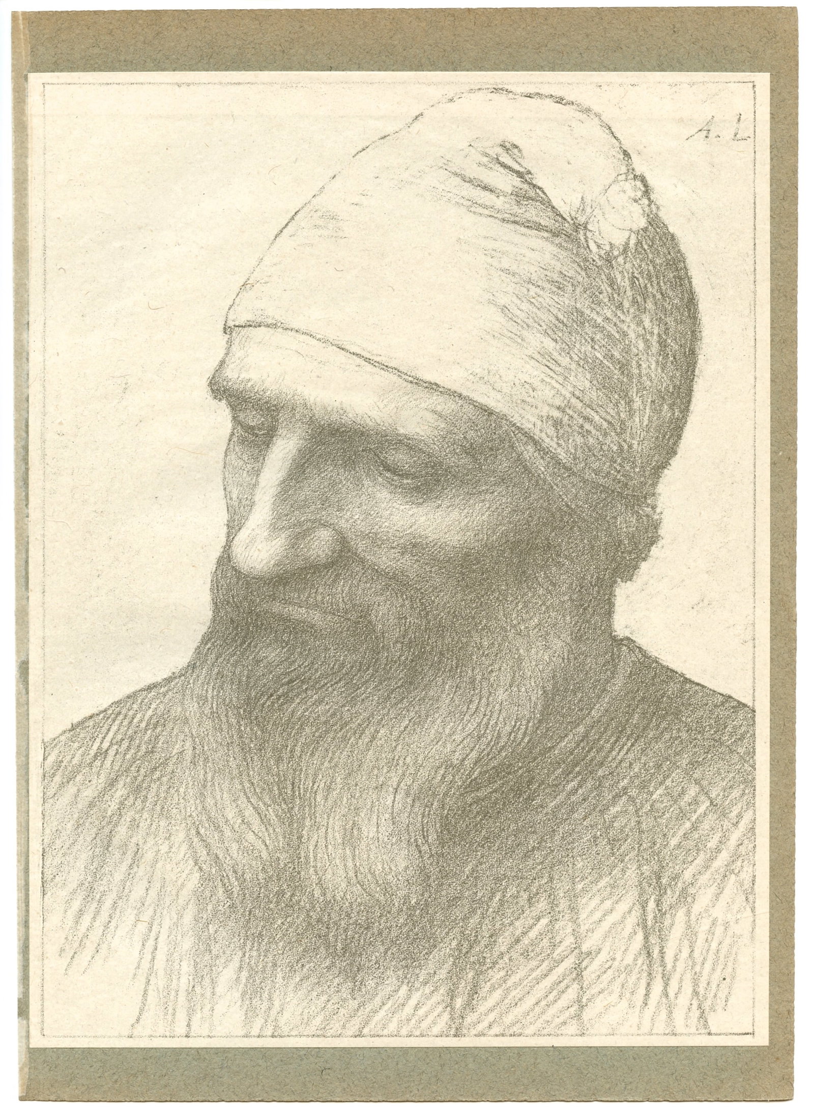 Alphonse Legros original lithograph "Tete d'Etude": Medium: original lithograph. Printed in 1904 and published in Paris by the Revue de l'Art ancien et moderne. Image size: 10 1/8 x 7 3/4 inches (257 x 198 mm). This work was attached by the publisher