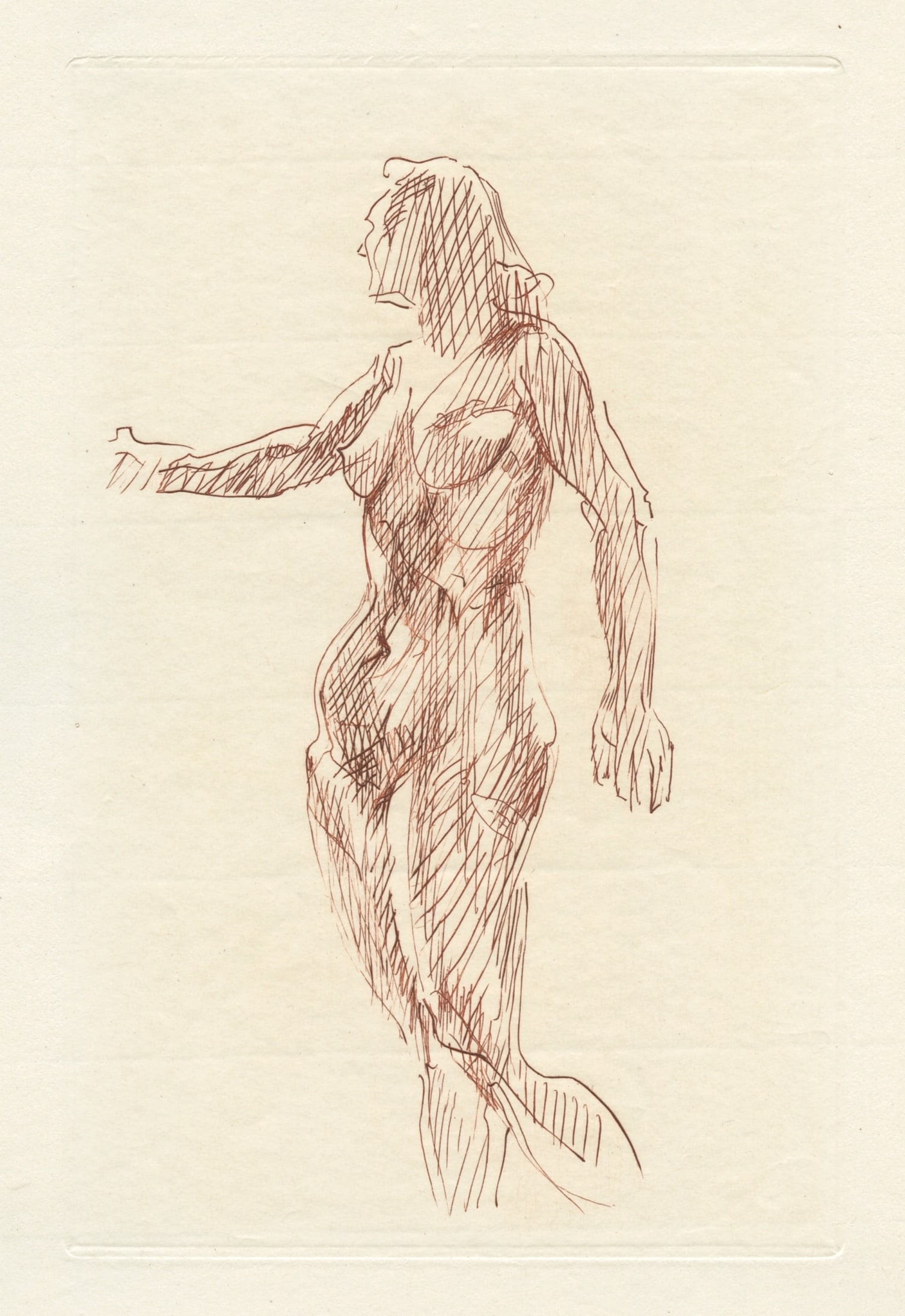 Jacques Villon original etching (Figure) 1956: Medium: original etching. This Villon etching was published in Paris in 1956 by Manuel Bruker in an edition of 150-- this impression is from the deluxe edition of 15 on japon impérial laid paper,