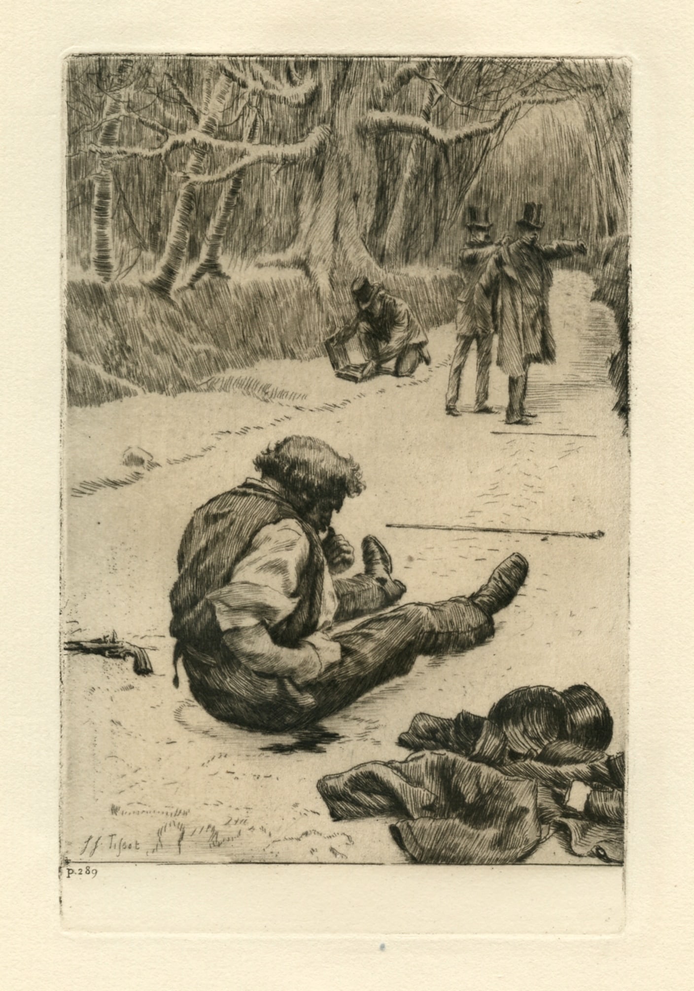 James Tissot original etching: Medium: original etching. Executed by Tissot for the "Rene Mauperin" suite of etchings, published in Paris in 1884 by Charpentier in a limited edition of 550. This is a nice impression printed on