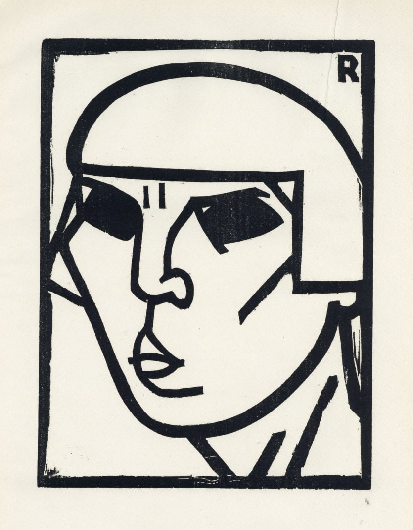 Andre Rouveyre original woodcut "Kopf": Medium: original woodcut. This bold and striking Expressionist woodcut was printed in 1920 for Genius. Image size: 9 1/2 x 7 inches (240 x 180 mm). This original Rouveyre print is from GENIUS: