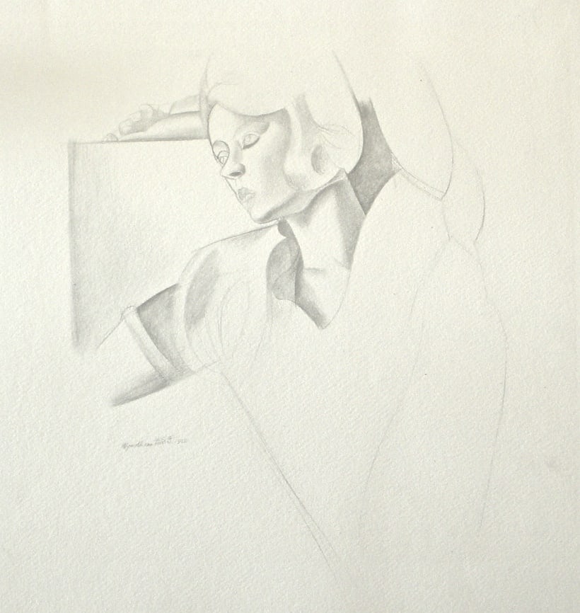 Wyndham Lewis "Portrait of Gladys Anne Hoskyns": Medium: collotype (after the drawing). This large print was issued in an edition of 500 in 1923 for the very scarce "Living Art" portfolio, by The Dial Publishing Company, New York. Printed on wove