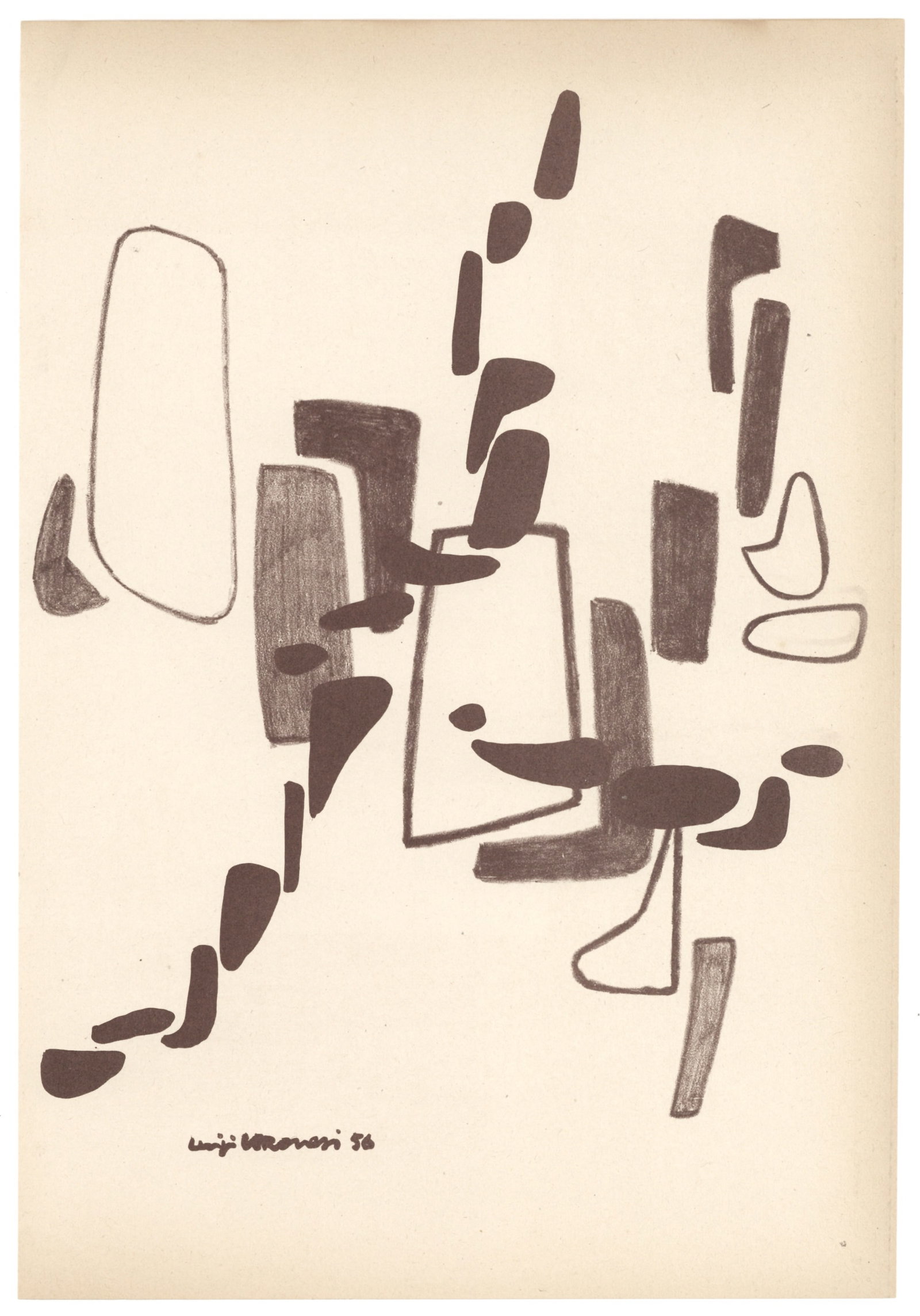 Luigi Veronesi original lithograph | Arte Concreta: Medium: original lithograph. Printed in 1956 for the second volume (1956-57) of the very rare Documenti d'Arte d'Oggi, published in Milan by Groupe Espace. Size: 12 1/2 x 8 1/2 inches (318 x 218 mm).
