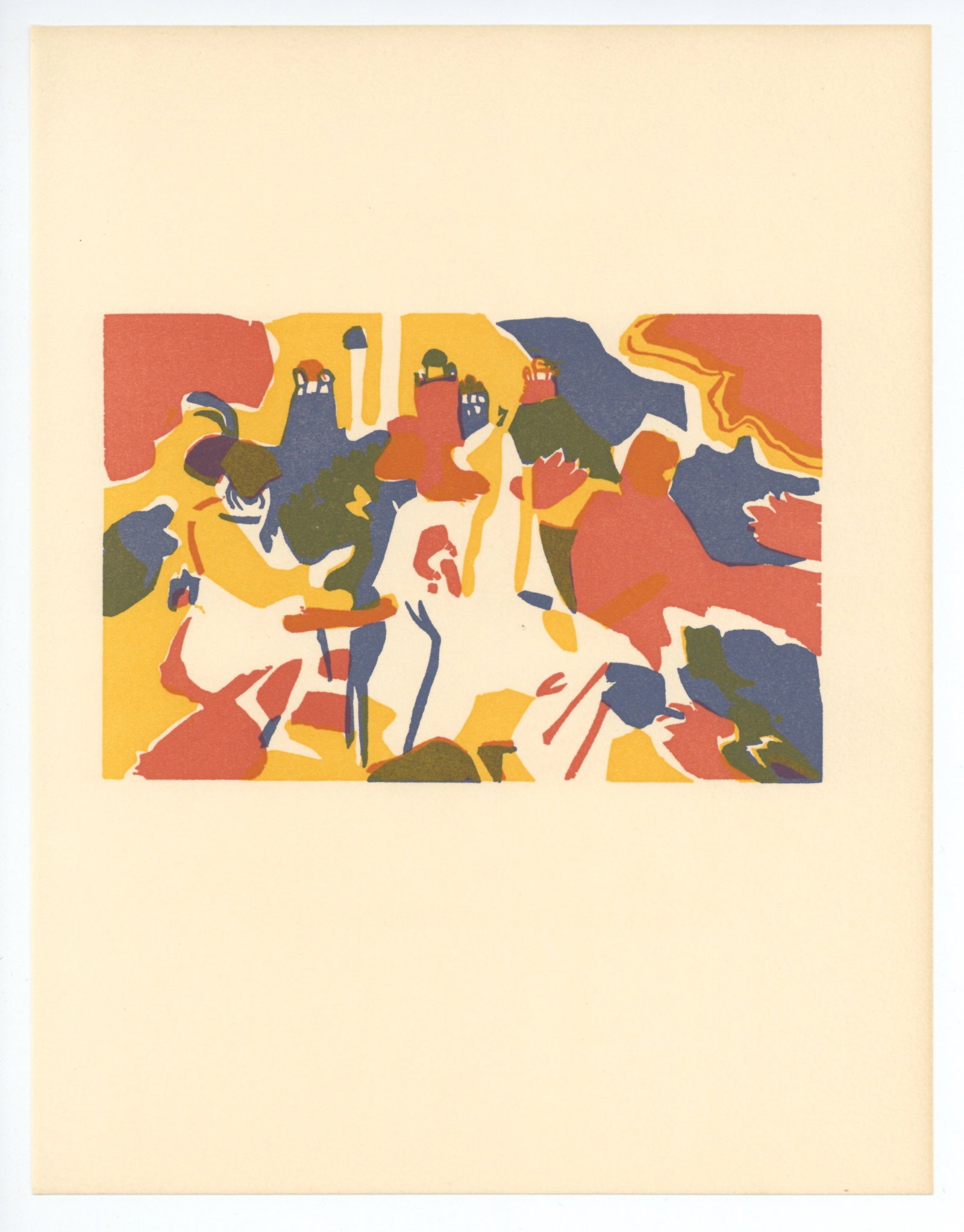 Wassily Kandinsky original woodcut "Orientalisches": Medium: original woodcut. (Catalogue reference Roethel 106). Printed in 1975 on Arches paper for the "Homage to Kandinsky" special edition of the art revue XXe Siecle. Image size: 4 7/8 x 7 1/2