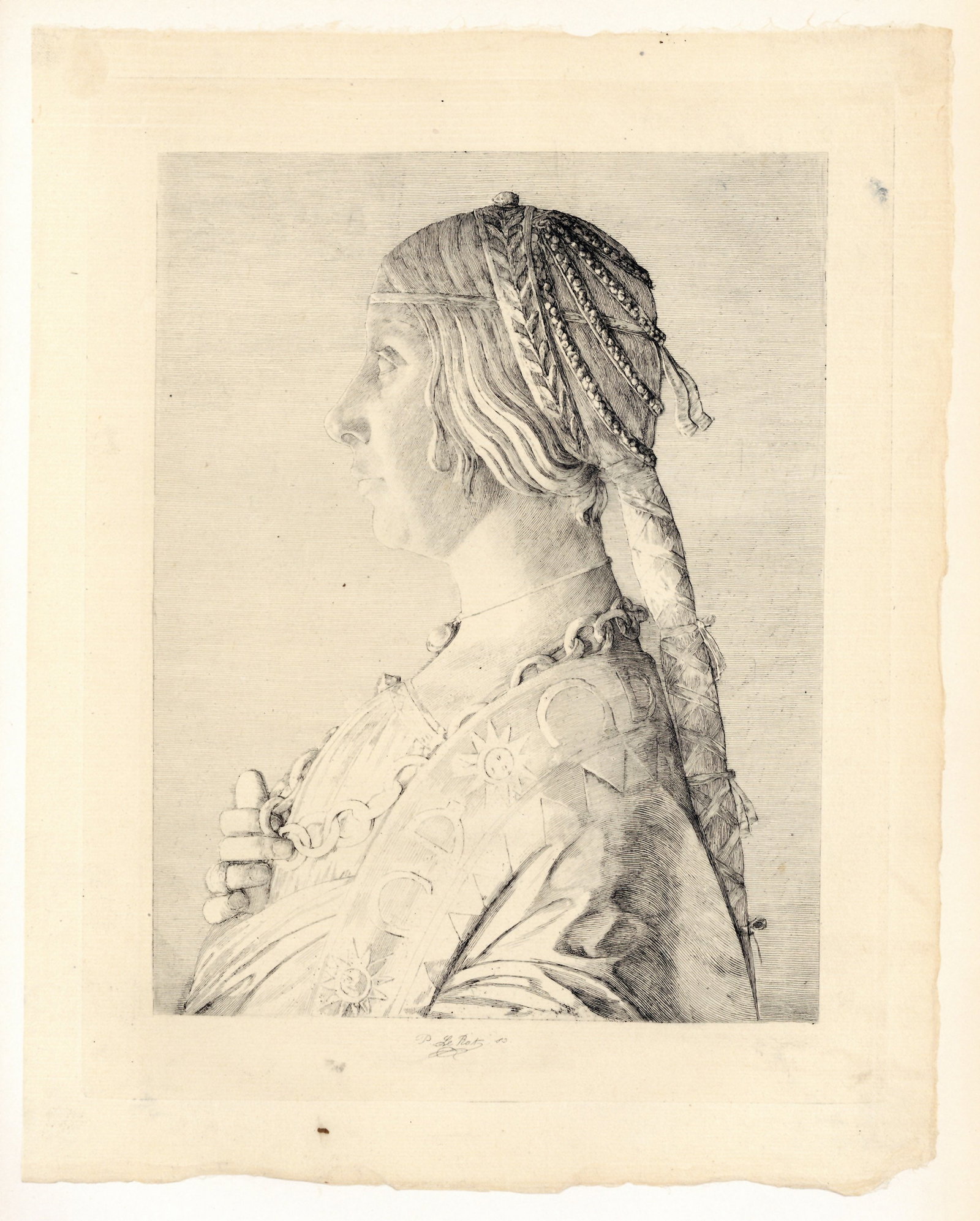 Paul LeRat etching "Buste de femme" Mino da Fiesole: Medium: etching. Etched by Paul Edme LeRat after Mino da Fiesole. This impression on thin japon paper was printed in 1875 at the Alfred Salmon imprimerie (before letters were added) and published in