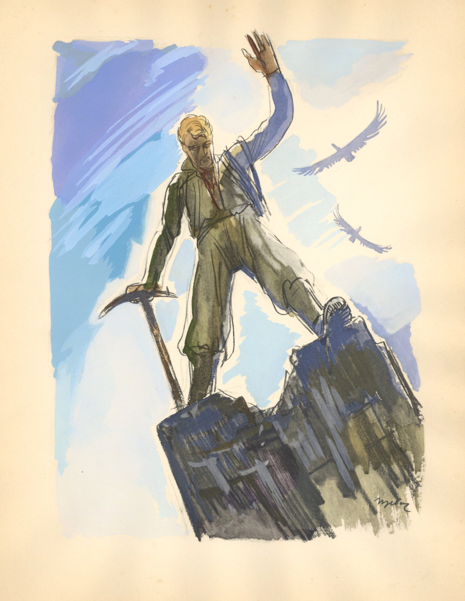 Milivoj Uzelac pochoir "L'Alpinisme" Les Joies du Sport: Medium: pochoir. Printed in Paris in 1932 on Velin du Marais paper at the atelier of Daniel Jacomet for the Les Joies du Sport portfolio and issued in an edition of 750. This was published in