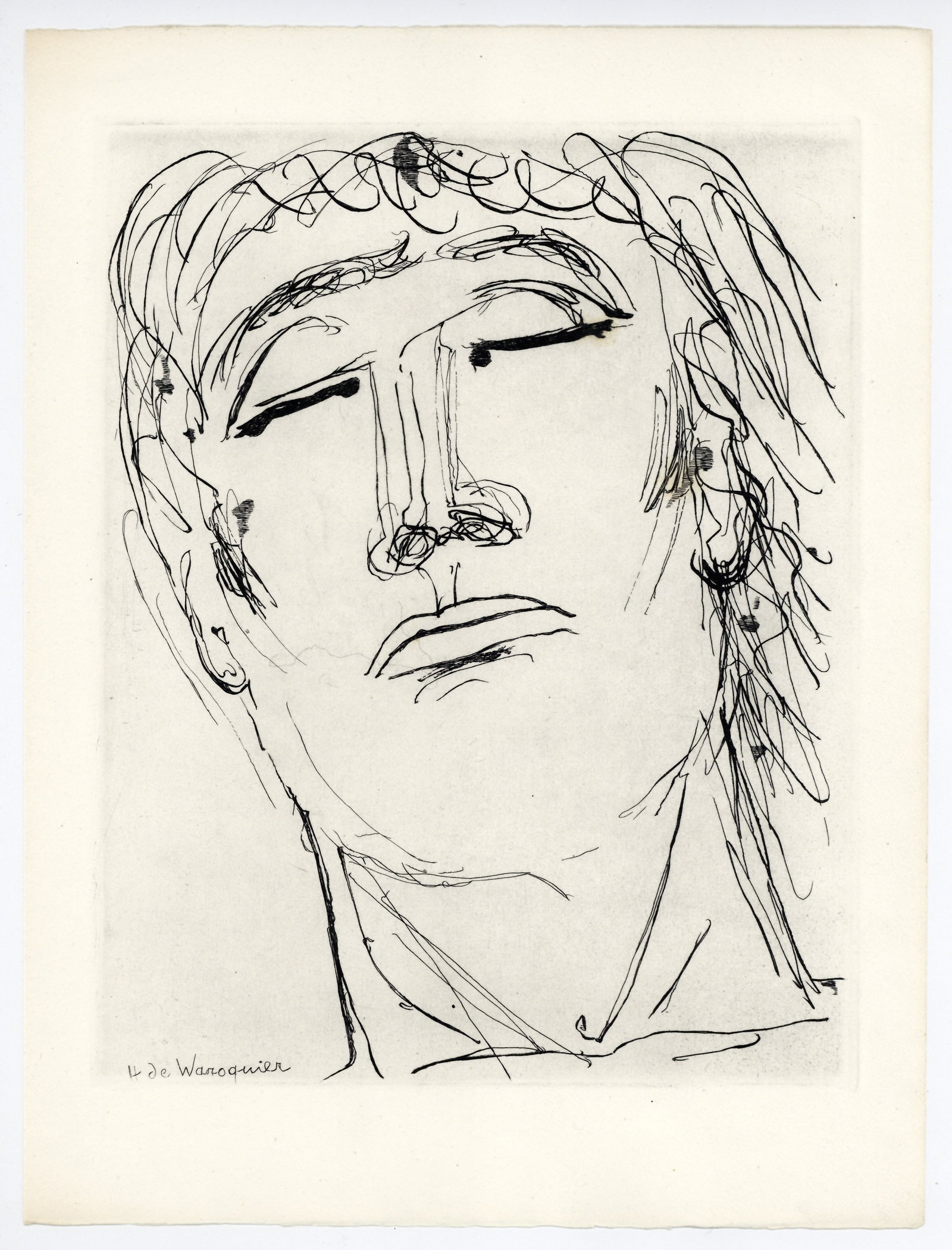 Henri de Waroquier original etching for Alternance: Medium: original etching. Printed in 1946 at the atelier Quesneville on BFK Rives paper and published in a limited edition of 300 for the "Alternance" portfolio (a collective art and literary project)