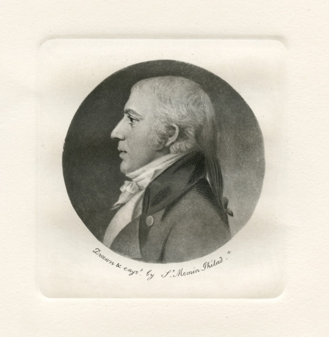 Charles Saint-Memin engraving: Medium: original physiognotrace engraving. This is one of the delightful engravings executed by French artist Charles Balthazar Julien Fevret de Saint-Memin, who was famous for his portraits of import