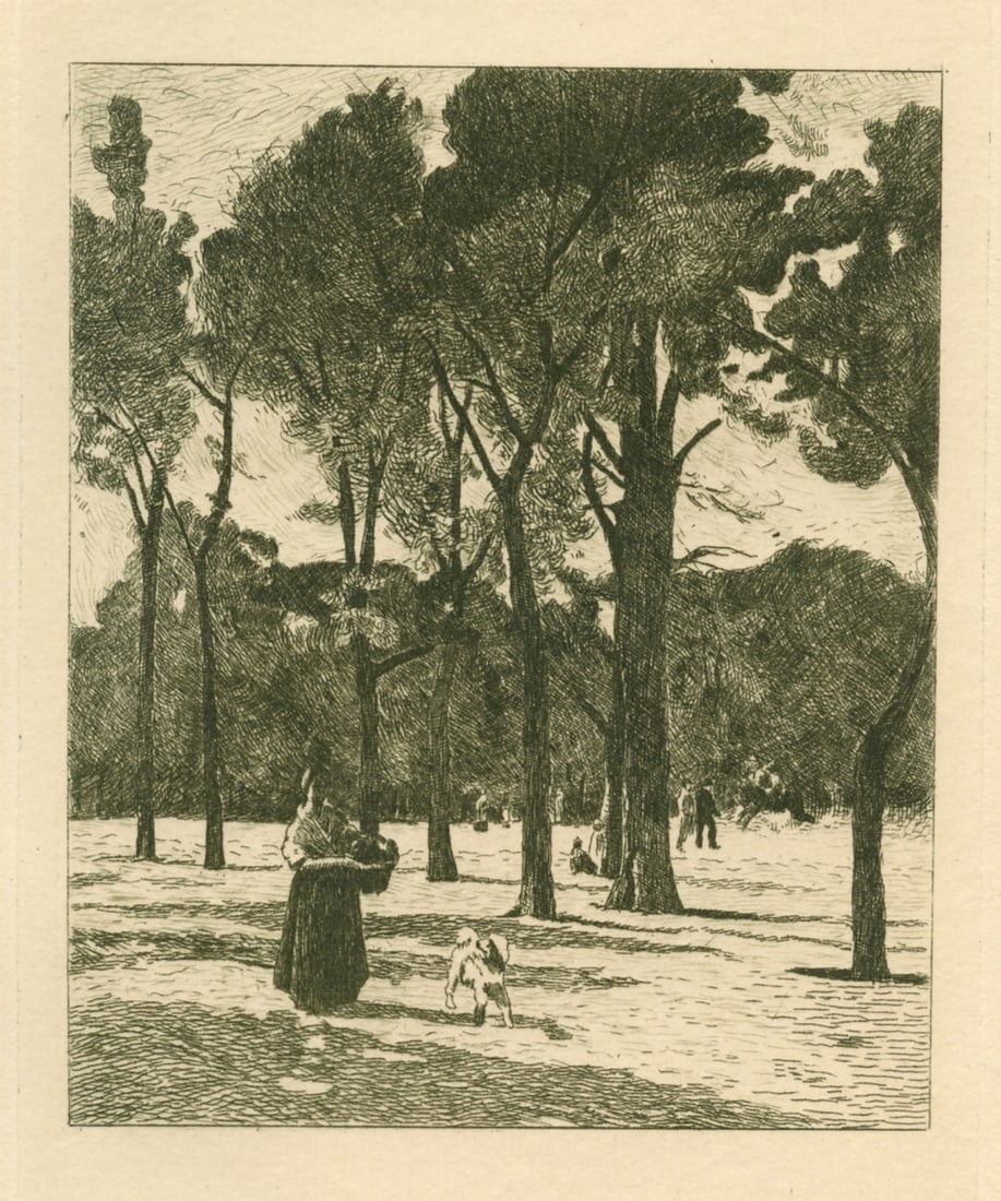 Stanislas Lepine etching "L'Esplanade des Invalides": Medium: etching (after the painting). This beautiful piece was etched by Auguste Lauzet after Stanislas Lepine, and published in Paris in 1892 by Chamerot et Renouard, for the very rare volume "L'Art