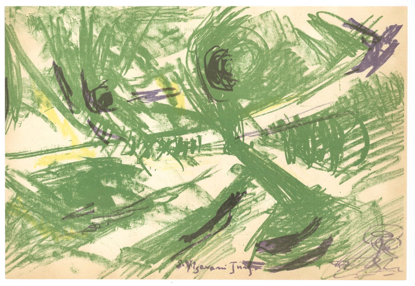 Simonetta Vigevani Jung original lithograph, 1958: Medium: original lithograph. Printed in 1958 and published in Milan by Groupe Espace for the very rare Documenti d'Arte d'Oggi. Size: 8 3/8 x 12 3/8 inches (214 x 314 mm). There is text on verso, as p
