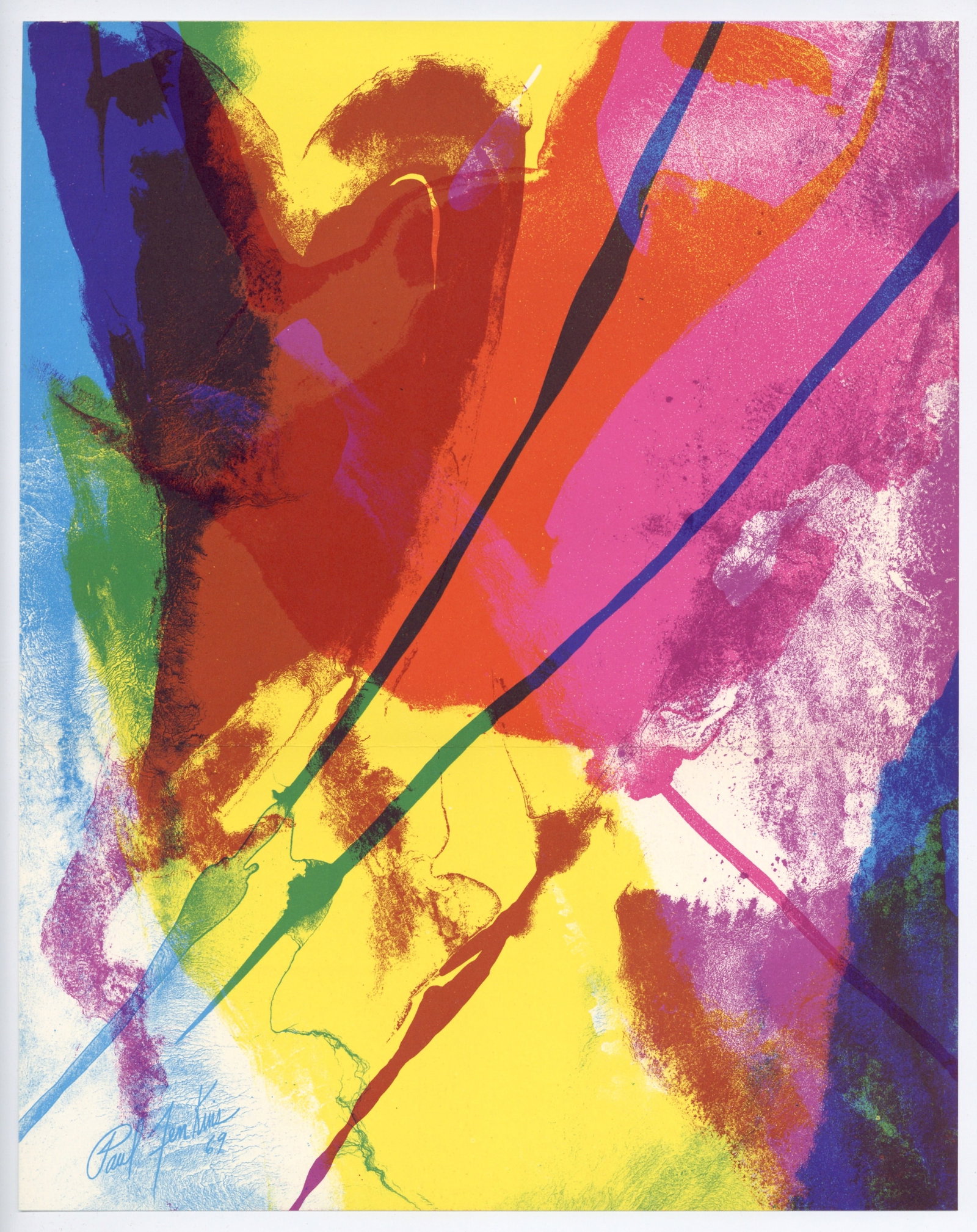 Paul Jenkins original lithograph "Phenomena Tide Finder": Medium: original lithograph. Printed in 1970 by Triton Press and published by Art In America. Size: 14 x 11 1/4 inches (358 x 284 mm). There is a horizontal center fold, as originally issued. Signed
