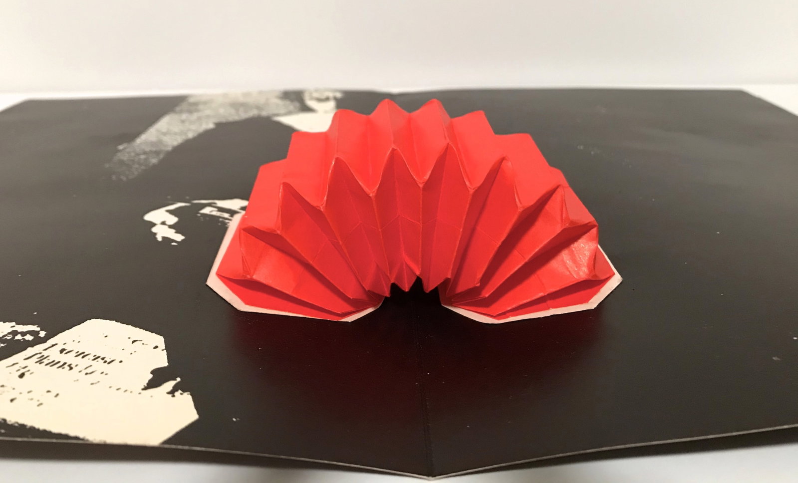 Andy Warhol lithograph multiple "Accordian": This is a three-dimensional paper construction mounted onto a double-page photolithograph; when the folded sheet is opened the construction pops up. Created by Andy Warhol and published in 1967 by