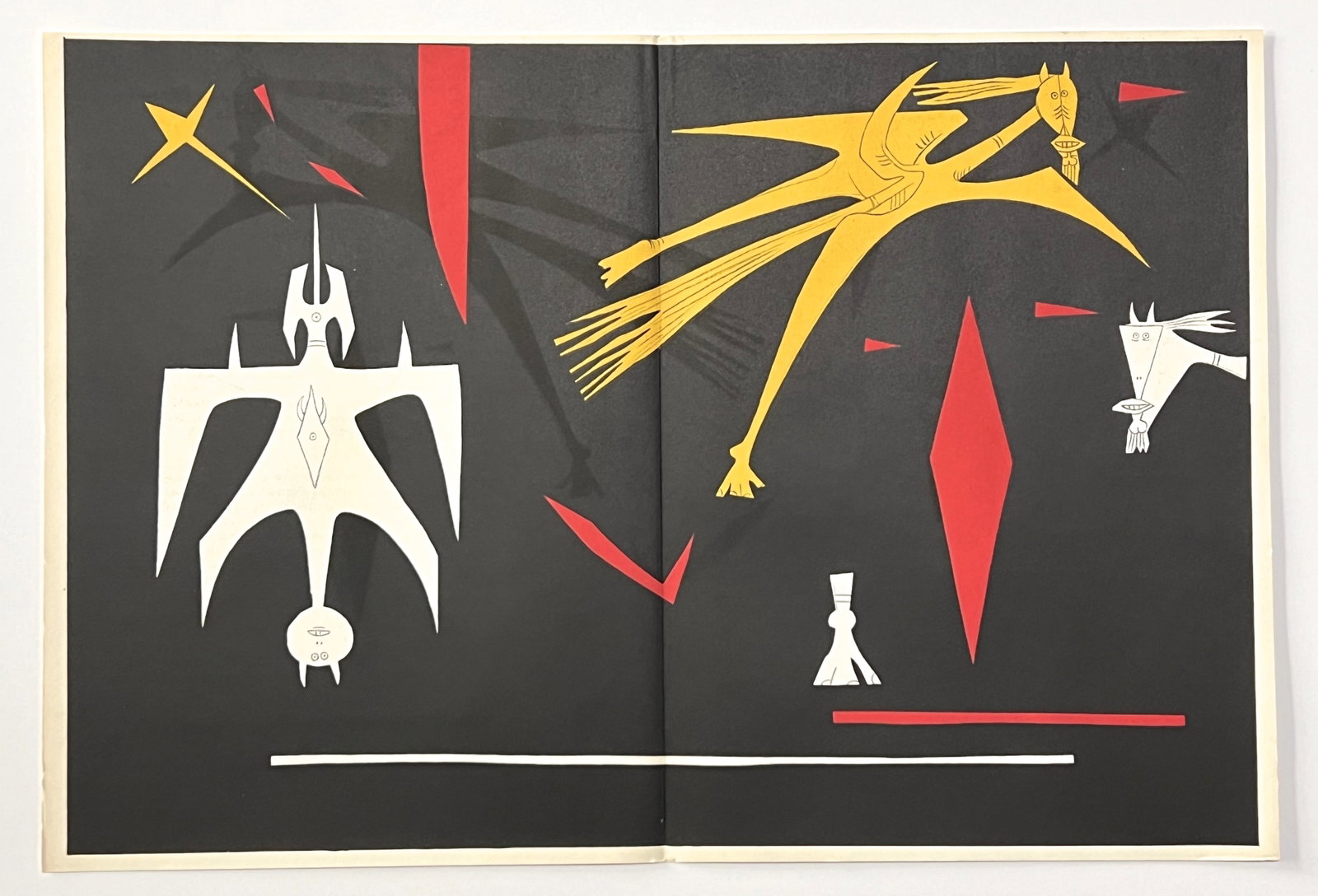 Wifredo Lam lithograph, 1953: Medium: lithograph (after the drawing). Printed in 1953 for the art revue Derrière le Miroir (issue number 52) and published in Paris by Maeght. Sheet size: 15 x 22 inches (378 x 560 mm). There is a