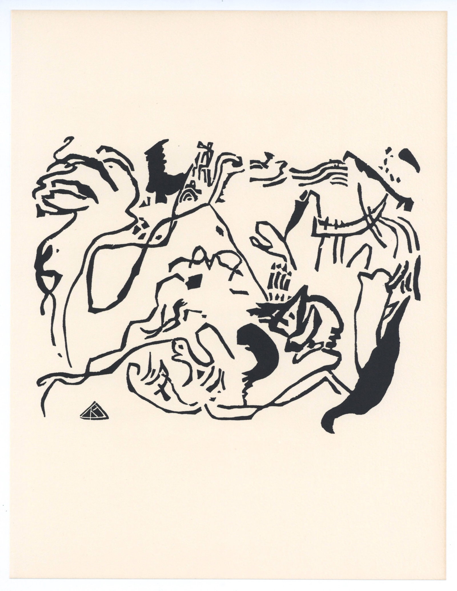 Wassily Kandinsky original woodcut "Jungster Tag" (Judgement Day): Medium: original woodcut. (Catalogue reference Roethel 146). Printed in 1975 on Arches paper for the "Homage to Kandinsky" special edition of the art revue XXe Siecle. Size: 12 1/4 x 9 3/8 inches