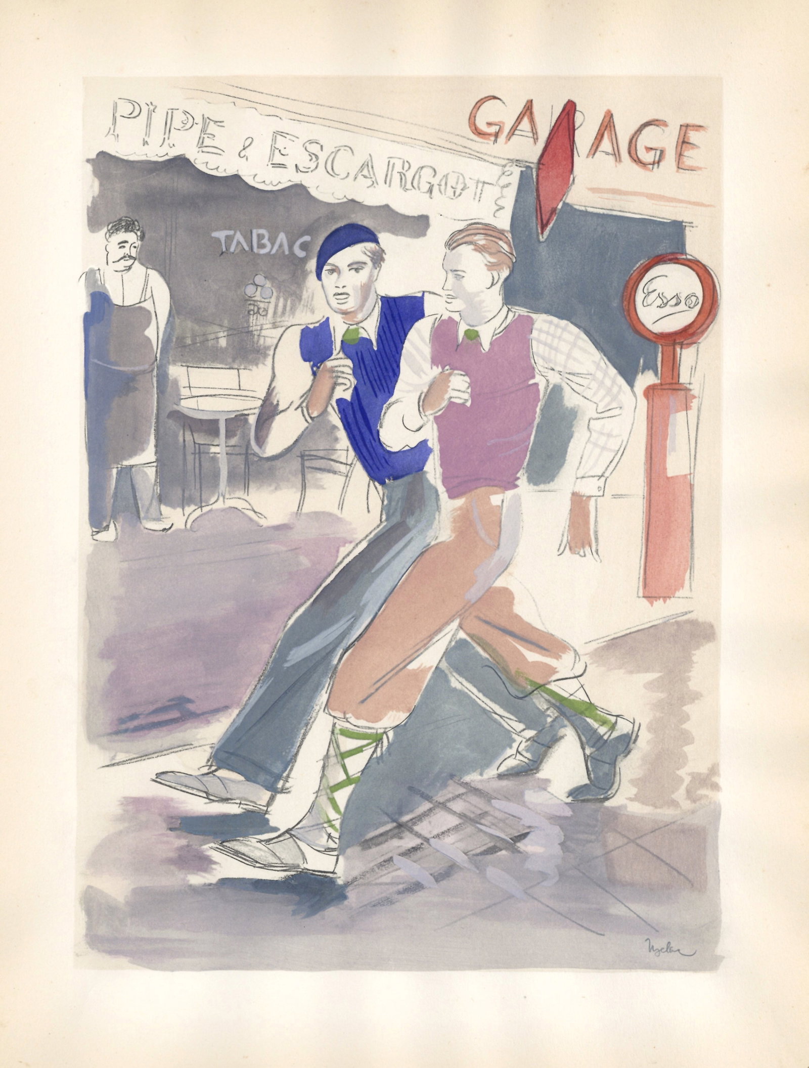 Milivoj Uzelac pochoir "La Marche" Les Joies du Sport: Medium: pochoir. Printed in Paris in 1932 on Velin du Marais paper at the atelier of Daniel Jacomet for the Les Joies du Sport portfolio and issued in an edition of 750. This was published in