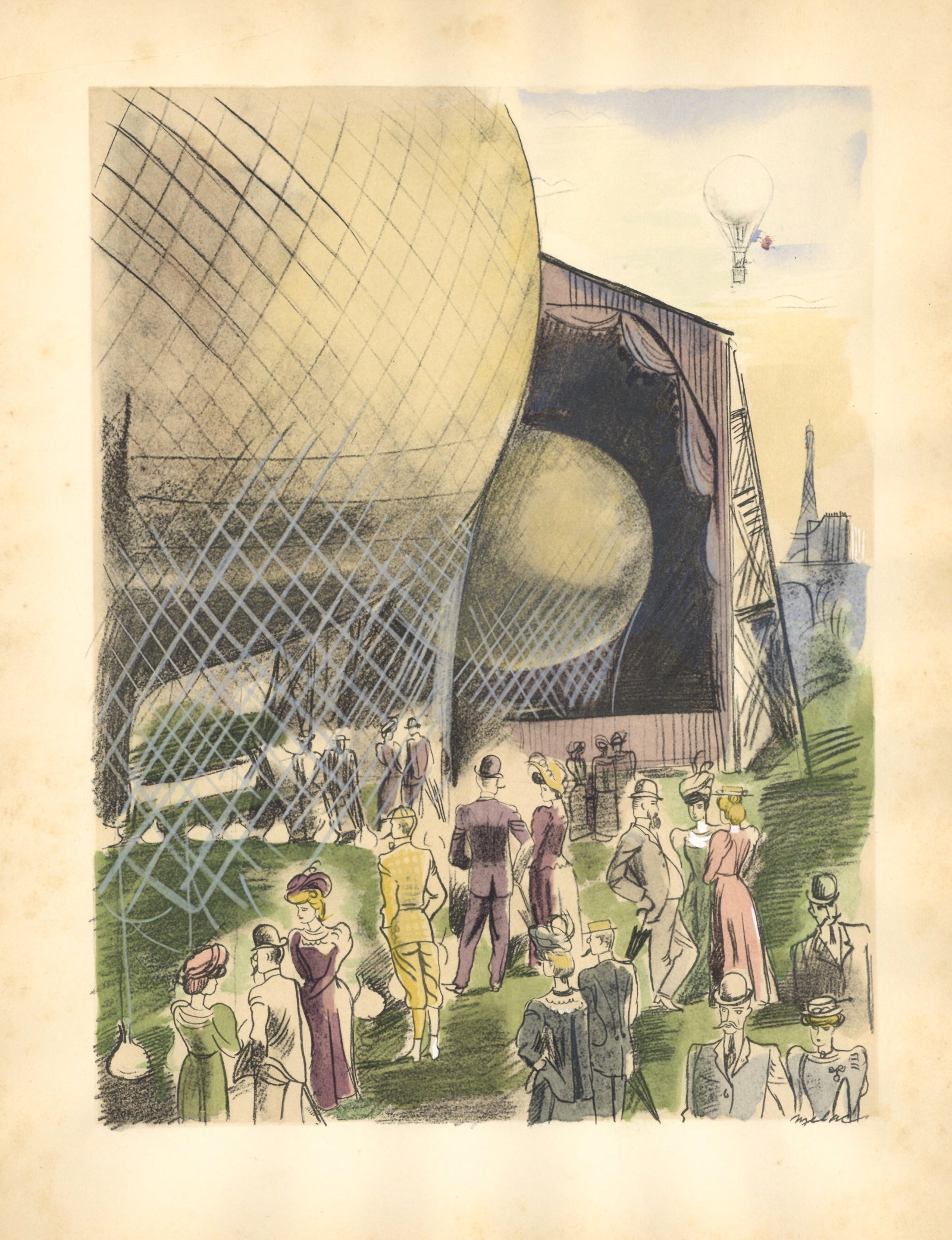 Milivoj Uzelac pochoir "Le Tourisme en Ballon" Les Joies du Sport: Medium: pochoir. Printed in Paris in 1932 on Velin du Marais paper at the atelier of Daniel Jacomet for the Les Joies du Sport portfolio and issued in an edition of 750. This was published in