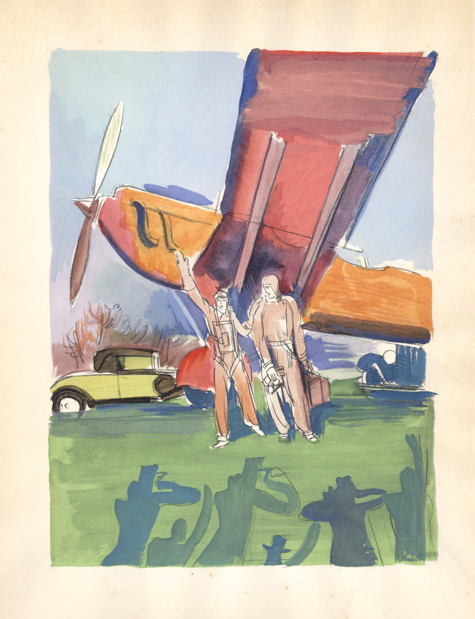 Milivoj Uzelac pochoir "L'Aviation" Les Joies du Sport: Medium: pochoir. Printed in Paris in 1932 on Velin du Marais paper at the atelier of Daniel Jacomet for the Les Joies du Sport portfolio and issued in an edition of 750. This was published in