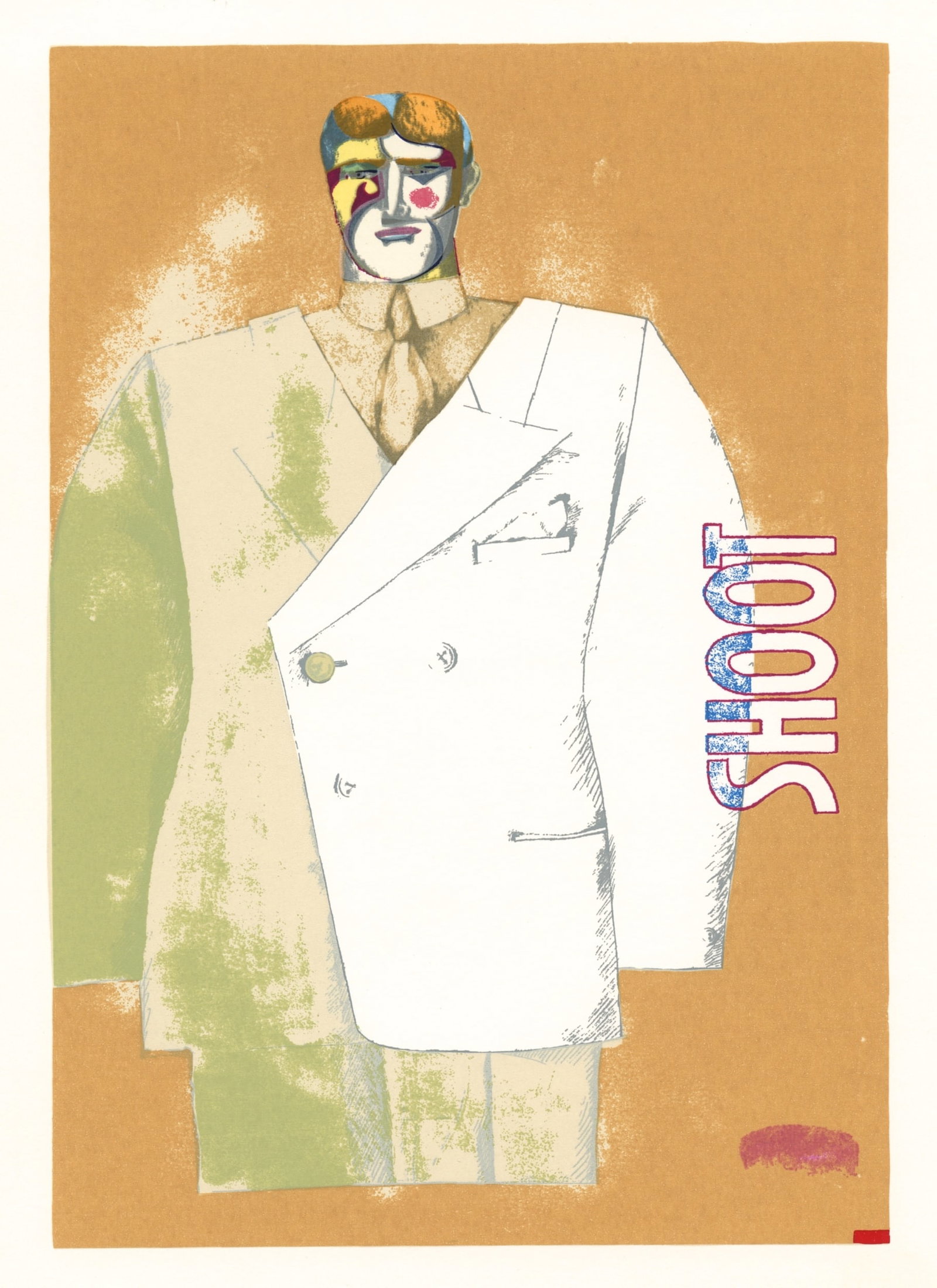 Richard Lindner serigraph "Shoot": Medium: silkscreen / serigraph (after the original). This smaller-size copy was printed in 1971 to promote the full size screenprint that was published by Ives-Sillman. Image size: 9 3/4 x 6 3/4