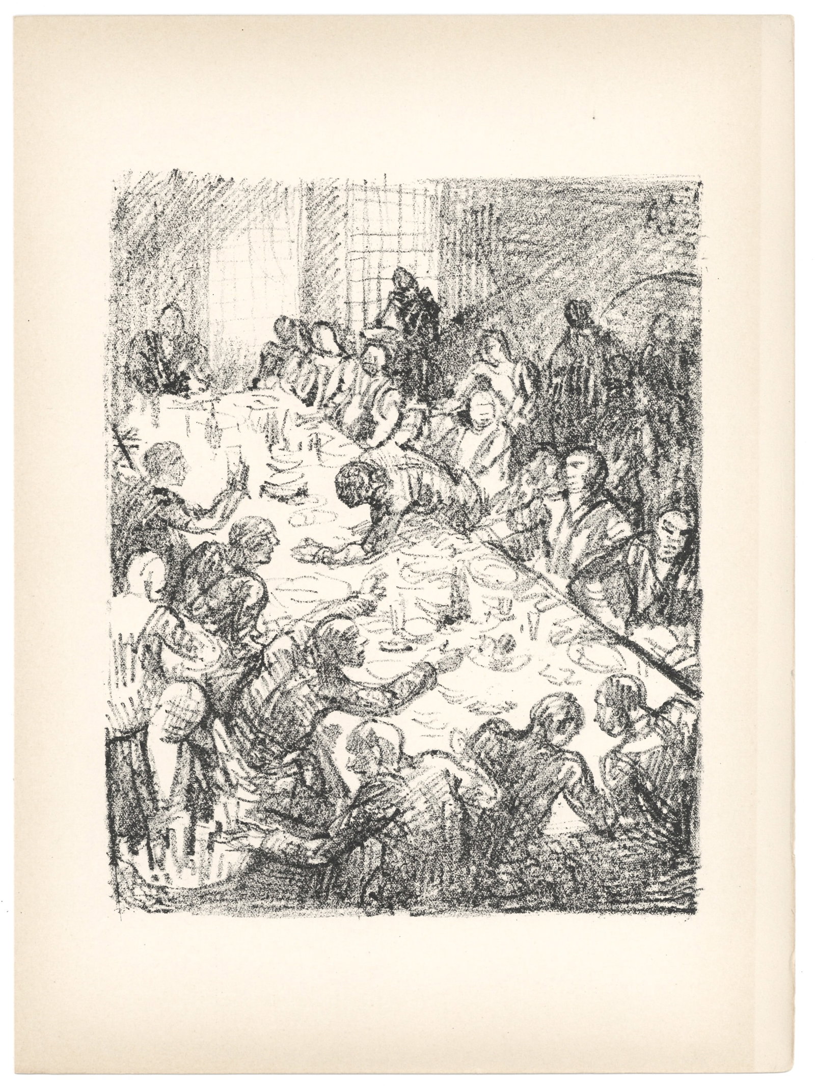 Adolf Schinnerer original lithograph "The Banquet" (Das Gastmahl): Medium: original lithograph. Printed in 1920 on smooth wove paper for the Deutsche Graphiker der Gegenwart portfolio, and published in Leipzig by Klinkhardt & Biermann in an edition of 500. Sheet