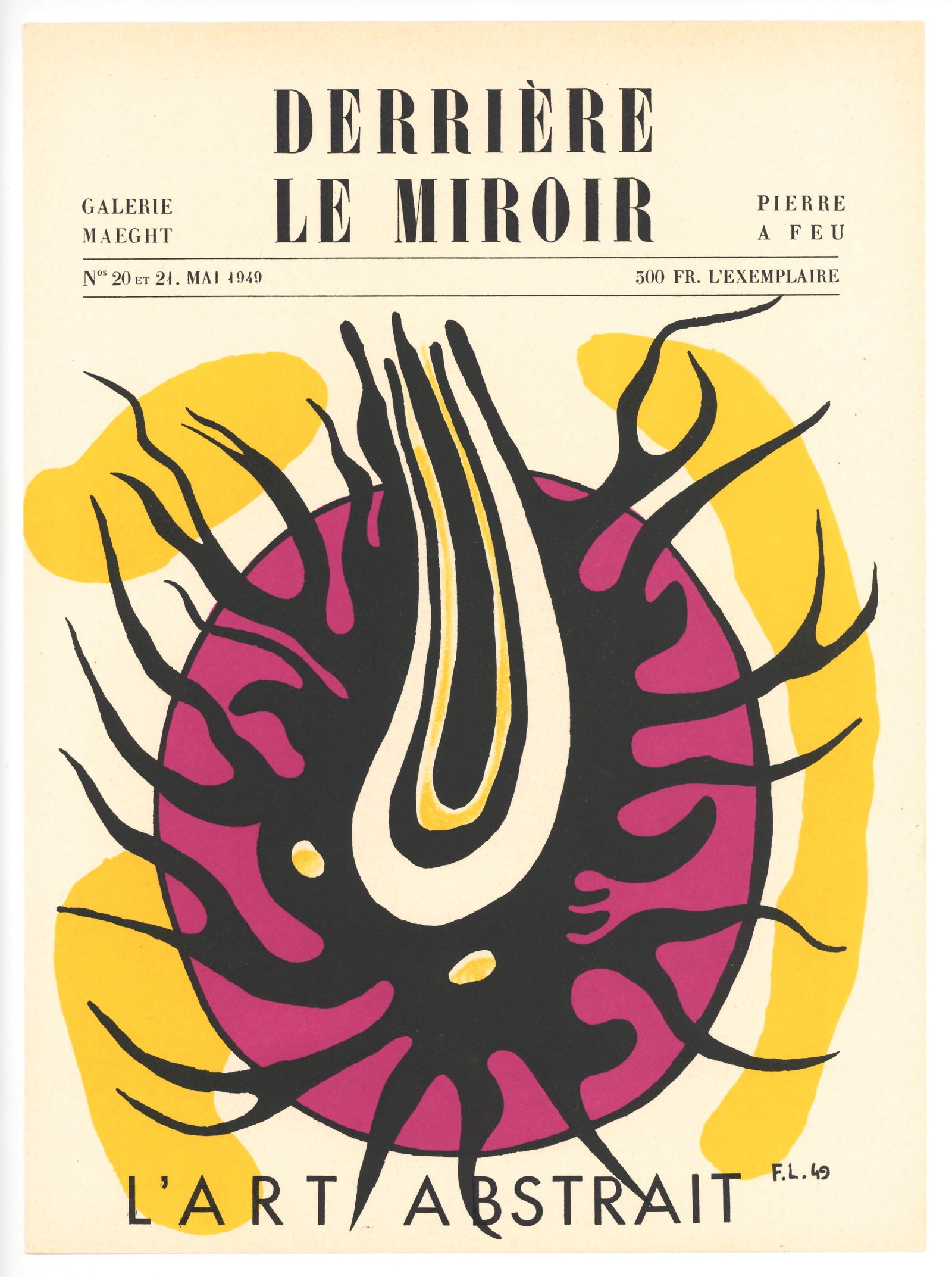 Fernand Leger original lithograph, 1949: Medium: original lithograph. Printed in 1949 for the front cover of the art revue Derriere le Miroir (issue number 20-21- L'art abstrait) and published in Paris by the Maeght atelier. Sheet size: 15