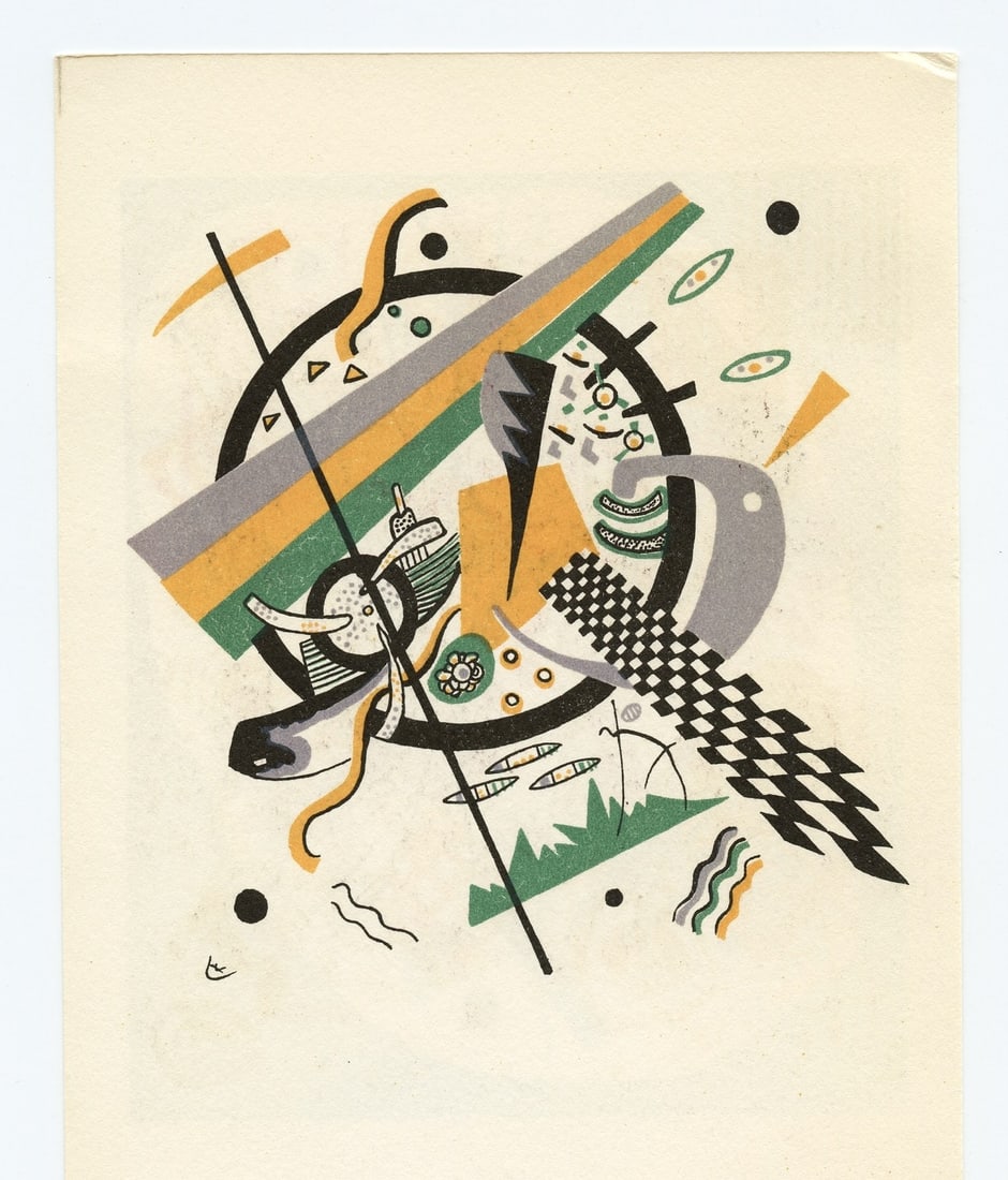 Wassily Kandinsky lithograph "Kleine Welten IV": Medium: lithograph (after the original). Printed in Paris in 1954 by Mourlot and published by Berggruen for a scarce catalogue. Image size: 4 1/4 x 4 inches (105 x 100 mm). There is another