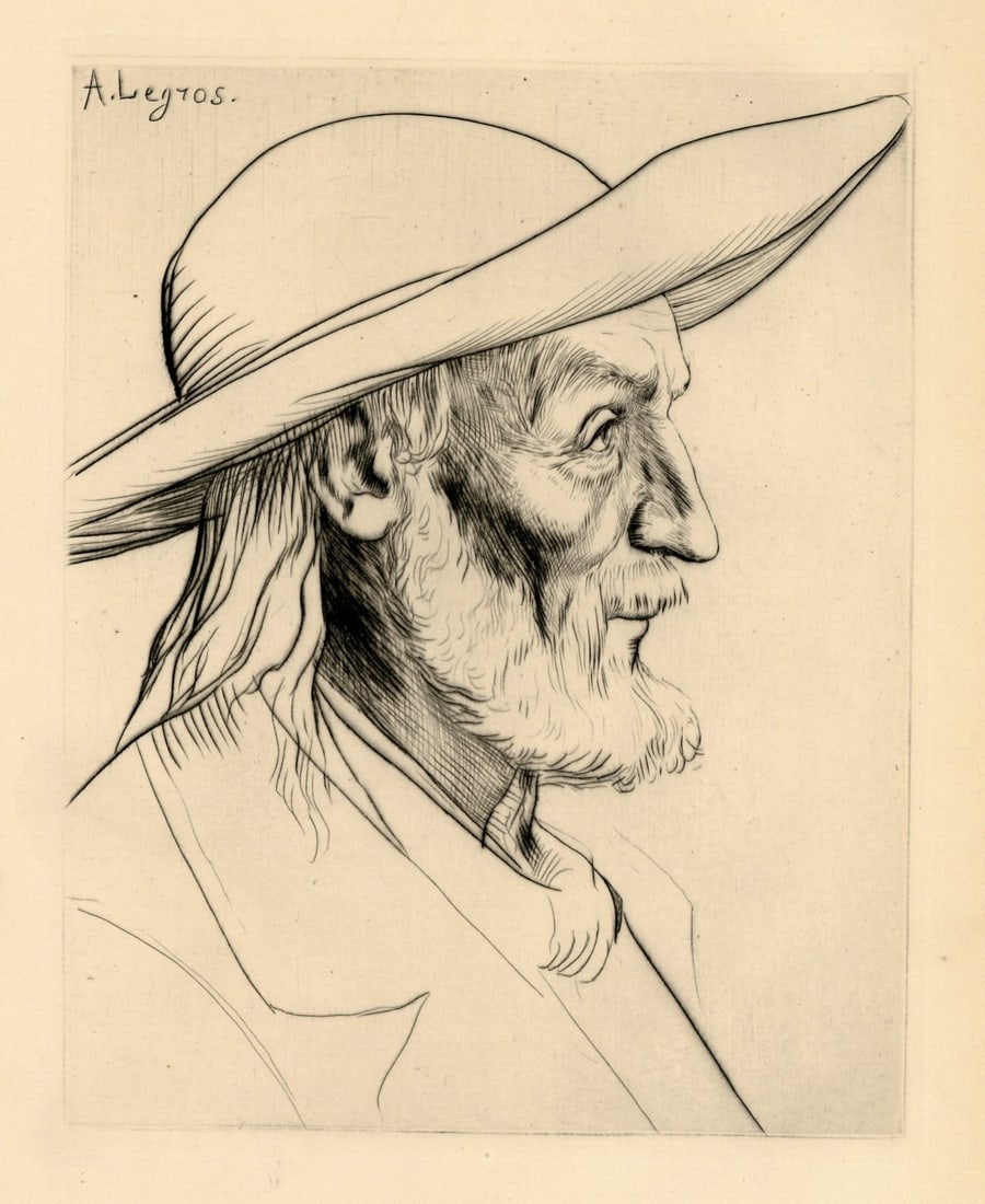 Alphonse Legros original etching "Paysan Breton": Medium: original etching. Printed circa 1880; this impression on laid paper is from "The Portfolio" edition, published in London by Seeley, Jackson & Halliday and edited by 19th Century artist and art