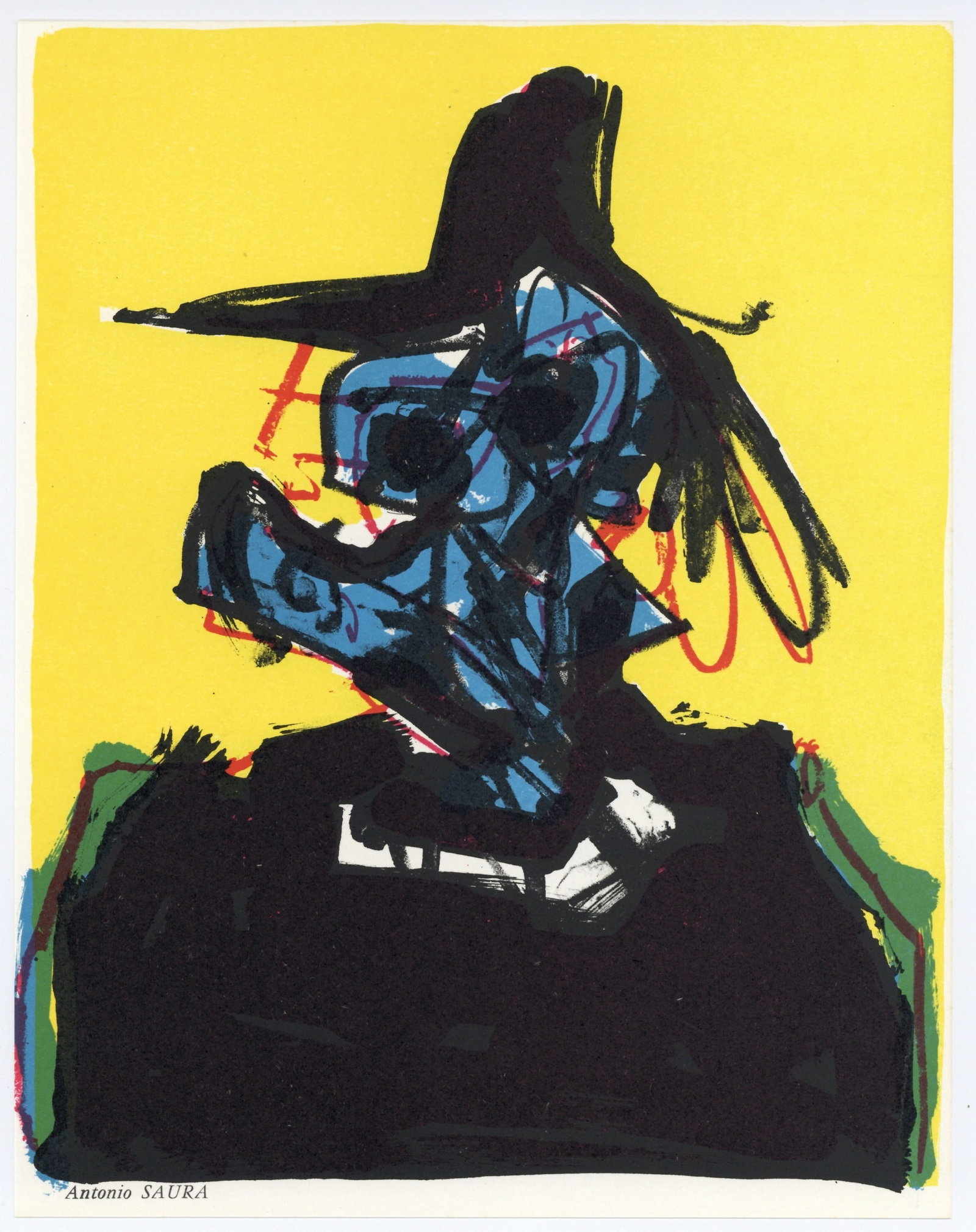 Antonio Saura Atares original lithograph, 1967: Medium: original lithograph. Printed in Paris in 1967 by Clot, Bramsen et Georges and issued in an edition of 2500 for "Les Temps Situationistes" (The Situationist Times -- a radical journal with anar