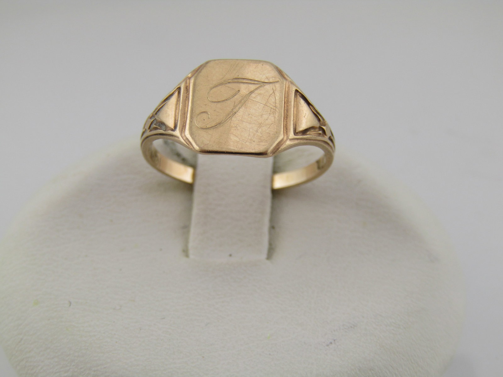 Vintage 10kt Engraved F Signet Ring, Sz 3., 1930's-1950's, Signed - 2