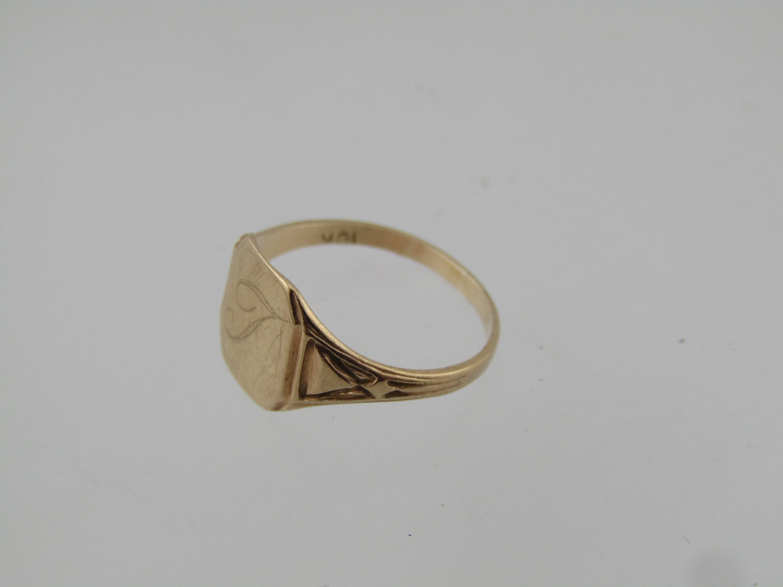 Vintage 10kt Engraved F Signet Ring, Sz 3., 1930's-1950's, Signed - 4
