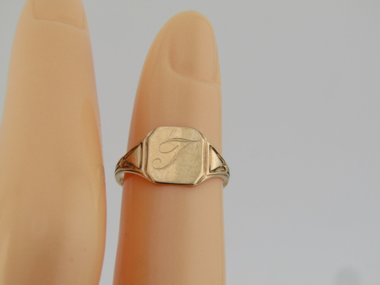 Vintage 10kt Engraved F Signet Ring, Sz 3., 1930's-1950's, Signed - 5