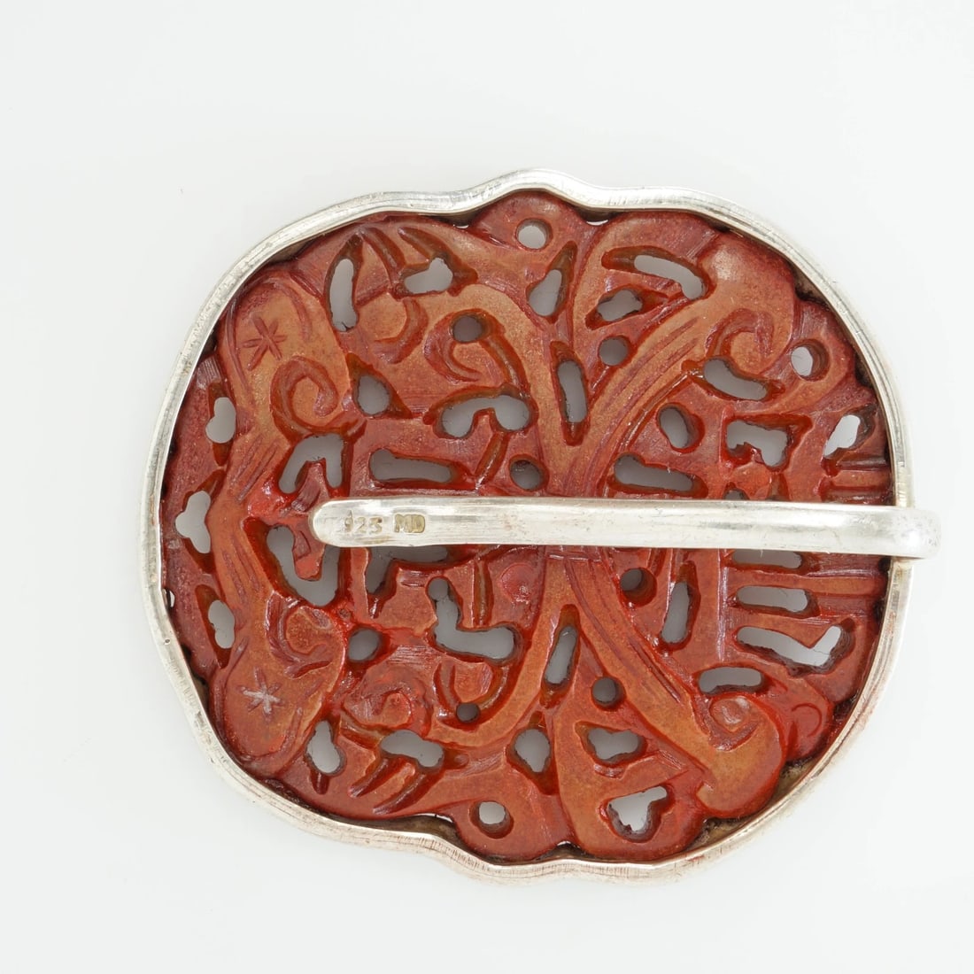 1930s Chinese Sterling + Stone Clip Brooch - 4