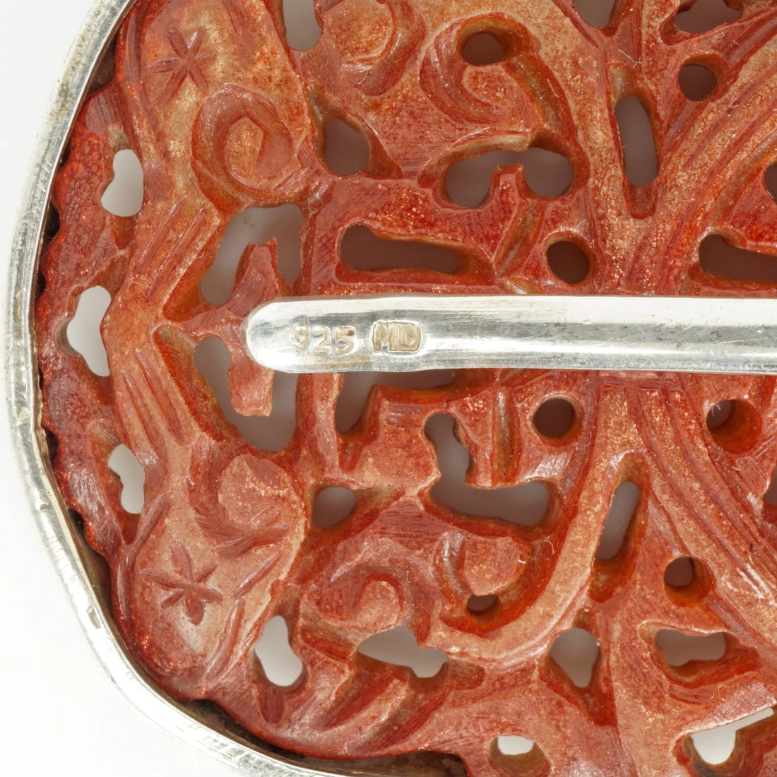 1930s Chinese Sterling + Stone Clip Brooch - 6