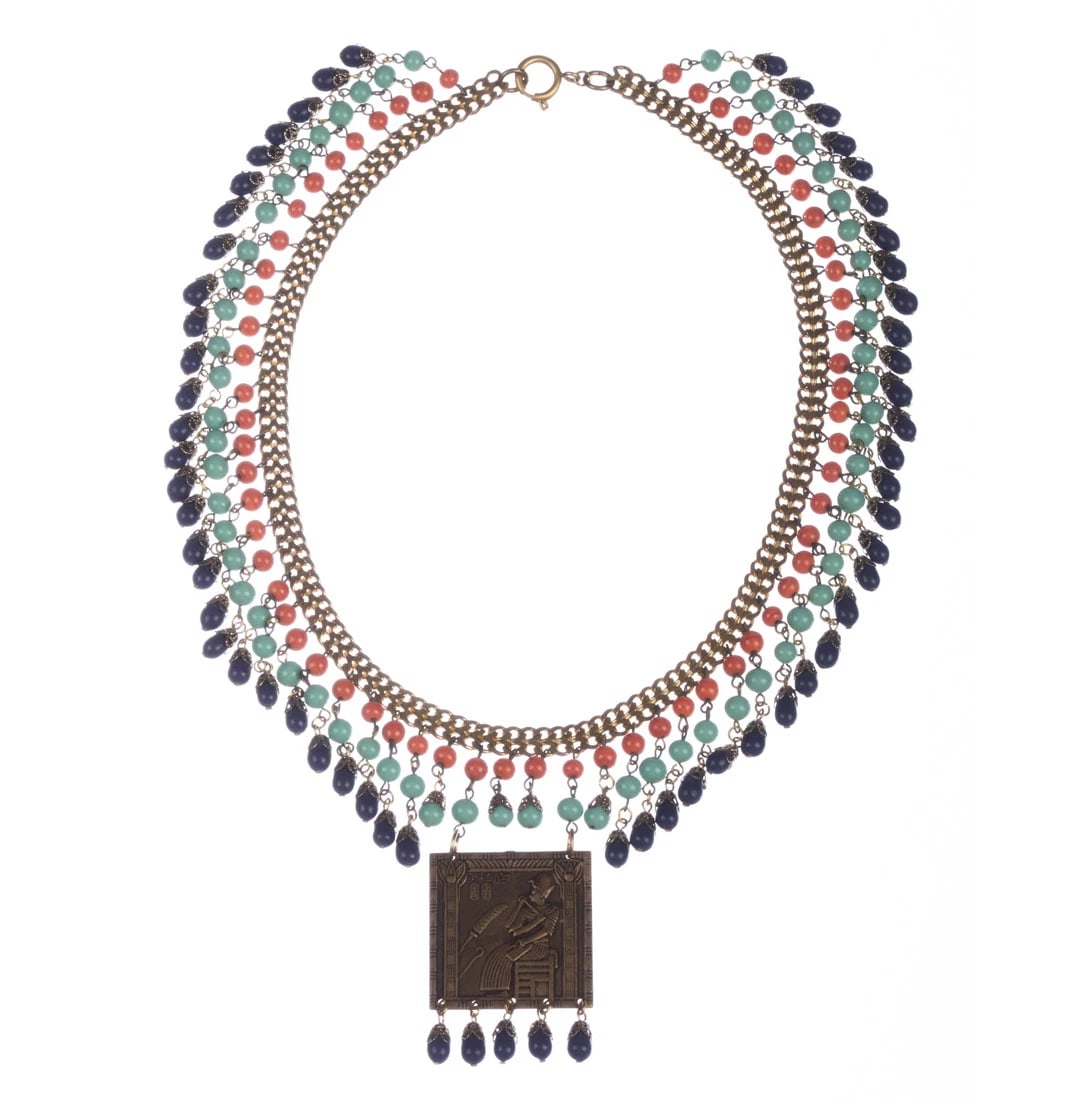 Egyptian Revival Brass and Venetian Glass Bead Necklace - 2